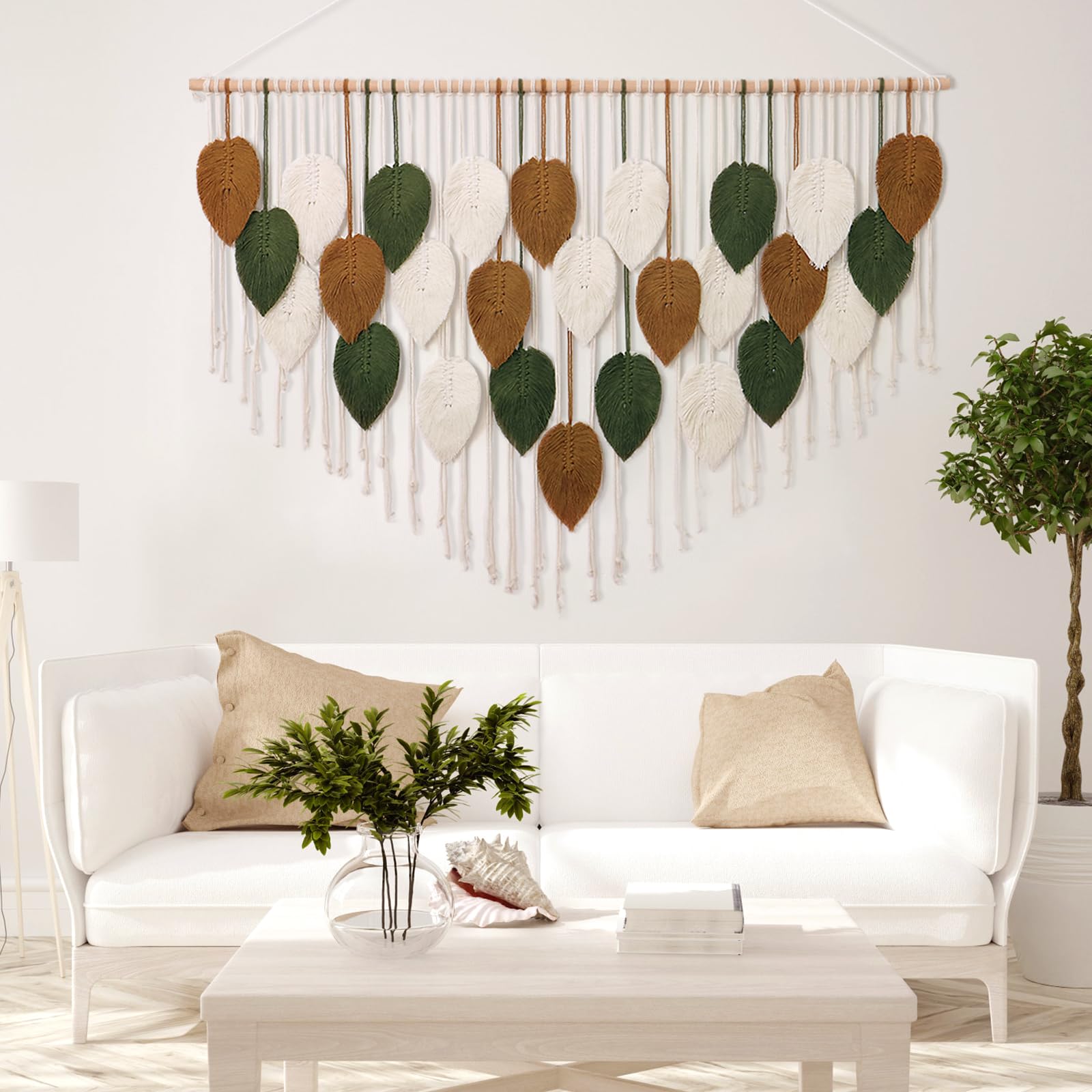 Weldomcor Macrame da Parete in Macramè, Decorazione Bohémien, Decorazione per la Casa, Camera da Letto, 130cm x 85 cm(Verde militare)