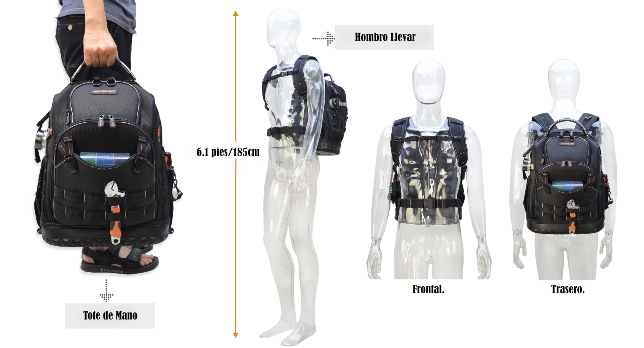 Mochila de herramientas WELKINLAND con 77 bolsillos para electricistas, mochila de herramientas para hombres, mochilas de herramientas para HVAC, mochilas de herramientas para construcción