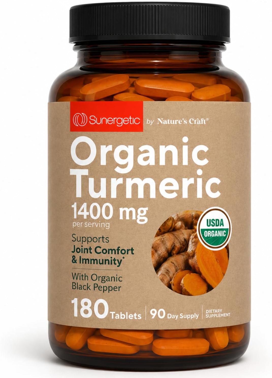 USDA Certified Organic Turmeric Supplement – Includes Organic Turmeric & Organic Black Pepper – 1,400mg of Turmeric per Serving - 180 Count (Pack of 1)