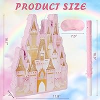 Vista 2 de Piñata de castillo de princesa, piñata de castillo rosa con venda y murciélago para niñas, decoración de juegos de fiesta de cumpleaños temática