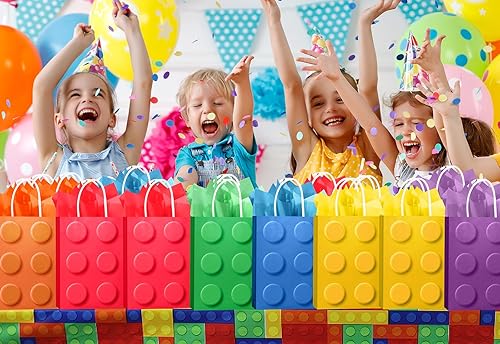 Vista 4 de YOTNUS Bloque de construcción, bolsas de regalo con papel de seda, pequeñas bolsas de regalo con asas, para bloques de construcción, suministros