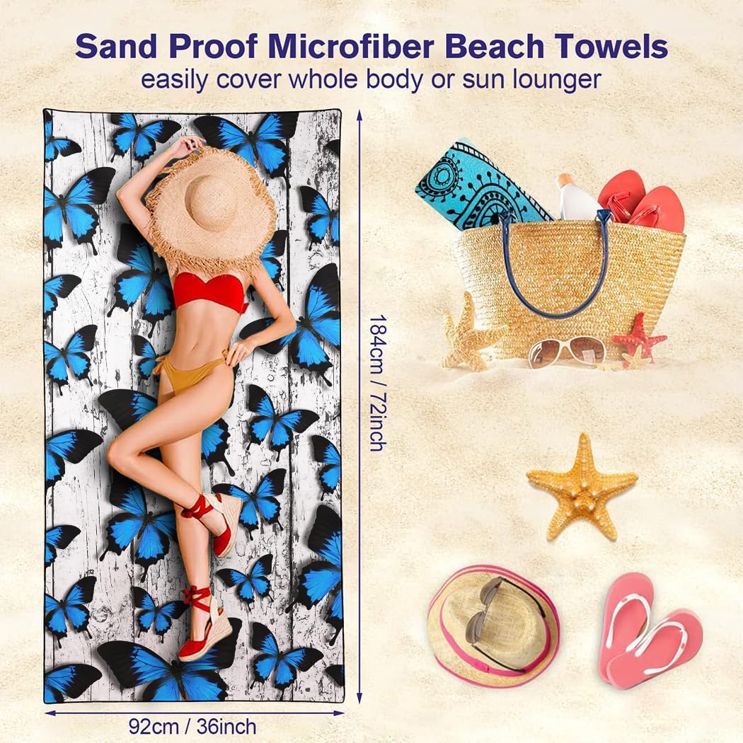 Butterfly Beach Towel Oversized 36"x72" Quick Dry Lightweight Bath Towel for Pool Travel