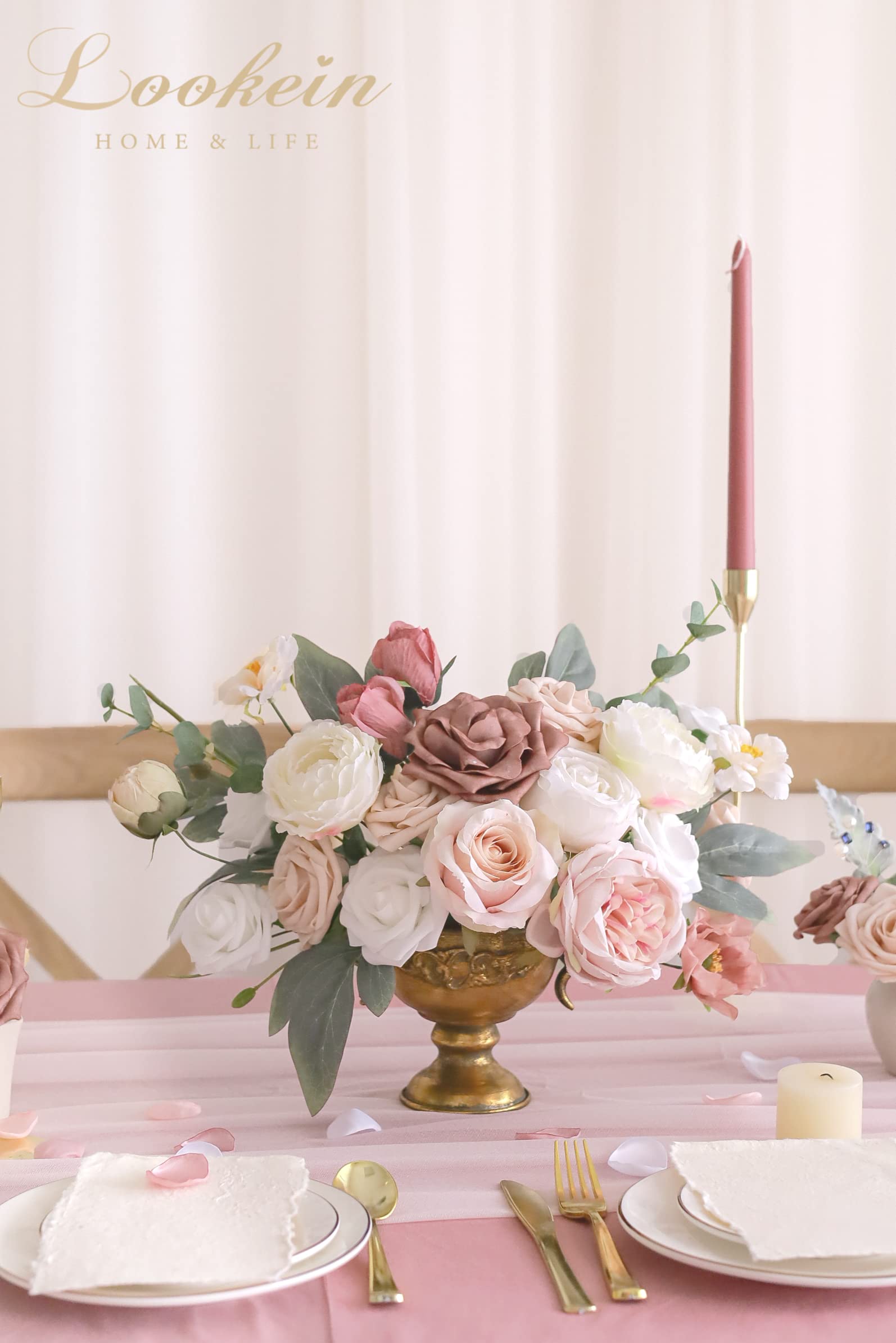 Centrotavola di fiori artificiali da tavolo con bouquet di fiori rossi lunghi 1 metro per la decorazione di nozze in india