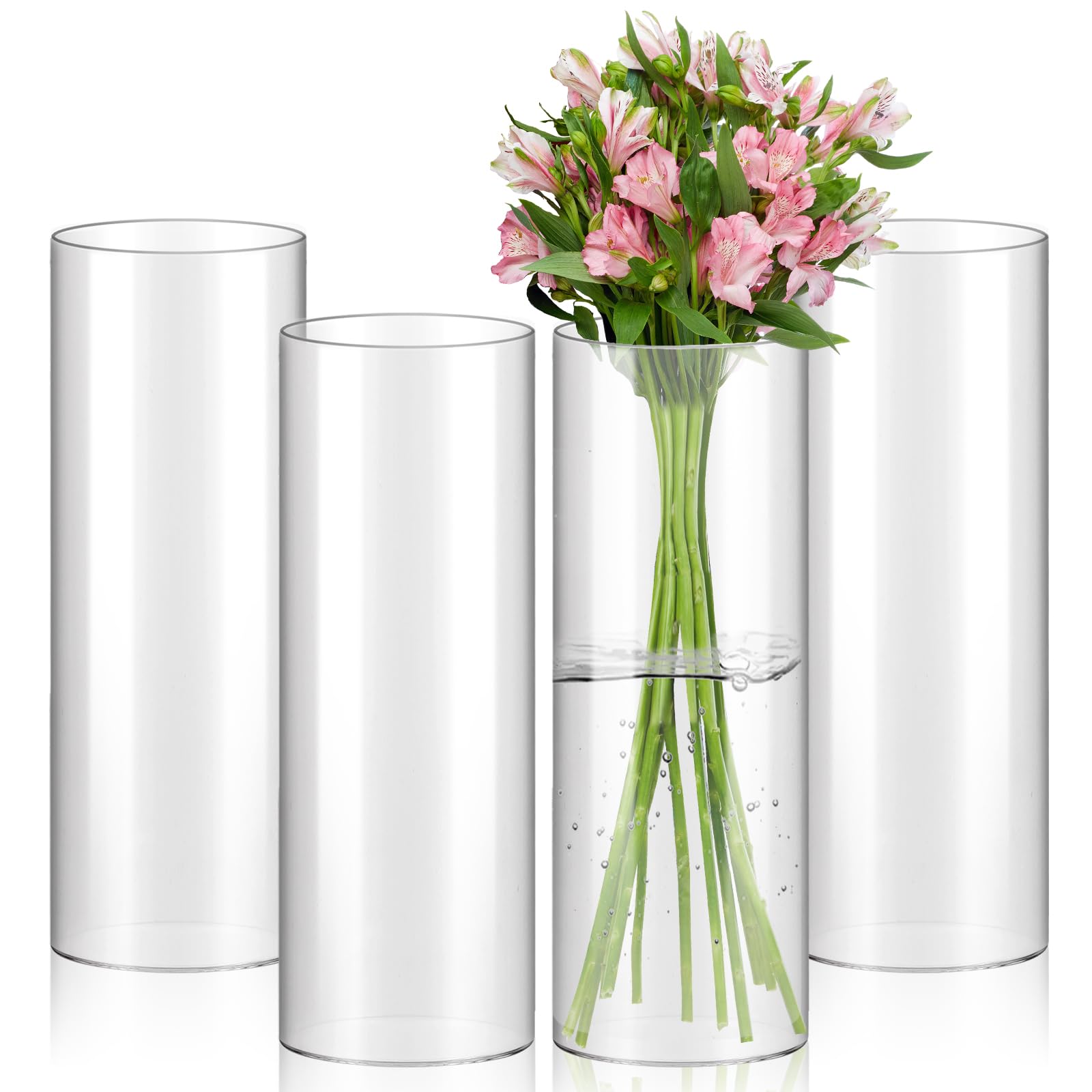 4 vasi in vetro grandi da 30 cm, cilindri, rotondi, per orchidee, rose, tulipani, erba della pampa, decorazione da tavolo, candele, ecc