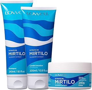 Kit Shampoo 240ml + Condicionador 200ml + Máscara 240g Extrato de Mirtilo Lowell