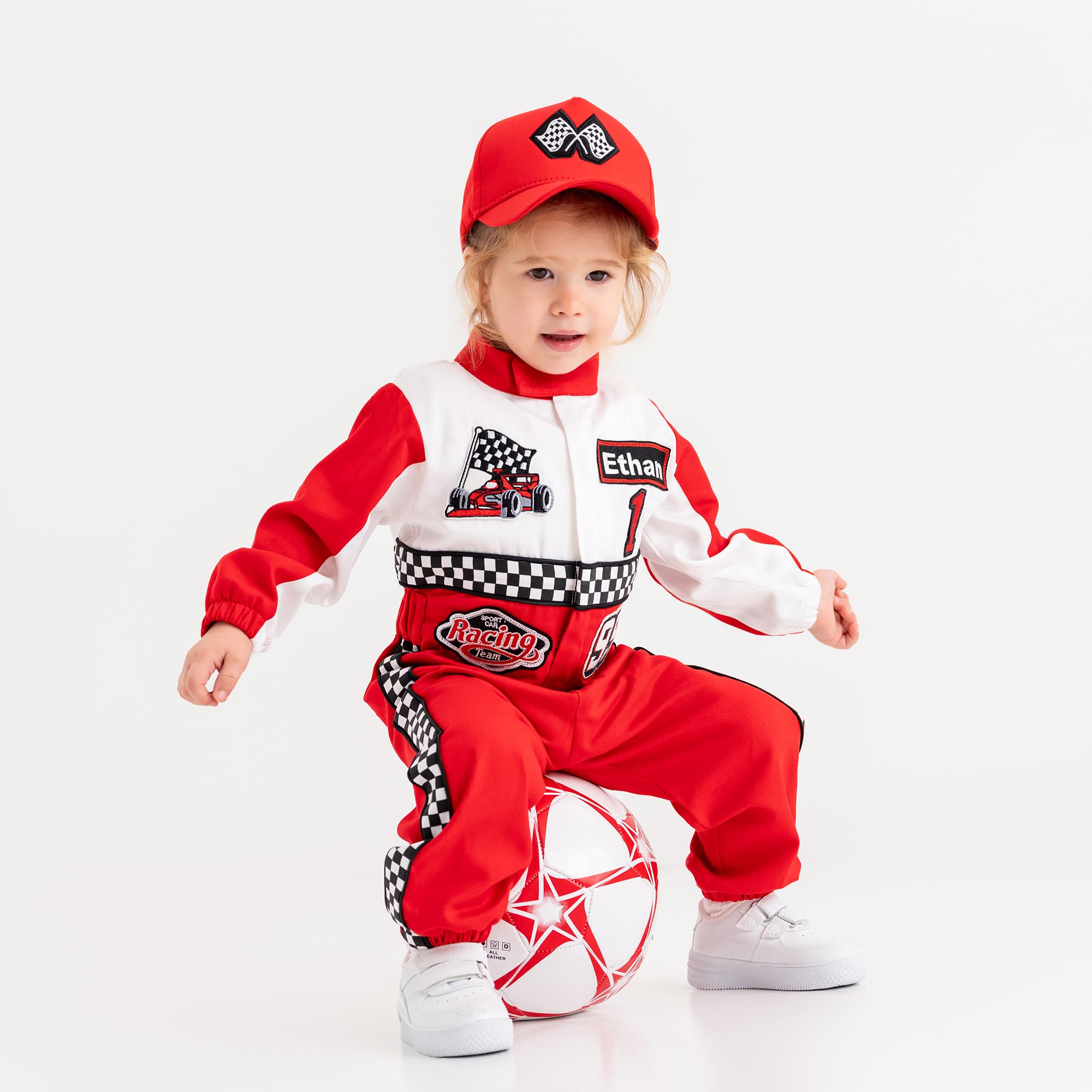 Costumes Club Personalized Handmade Race Car Driver Costume for Toddlers (3T, Red & White), 3 Years - Image 6