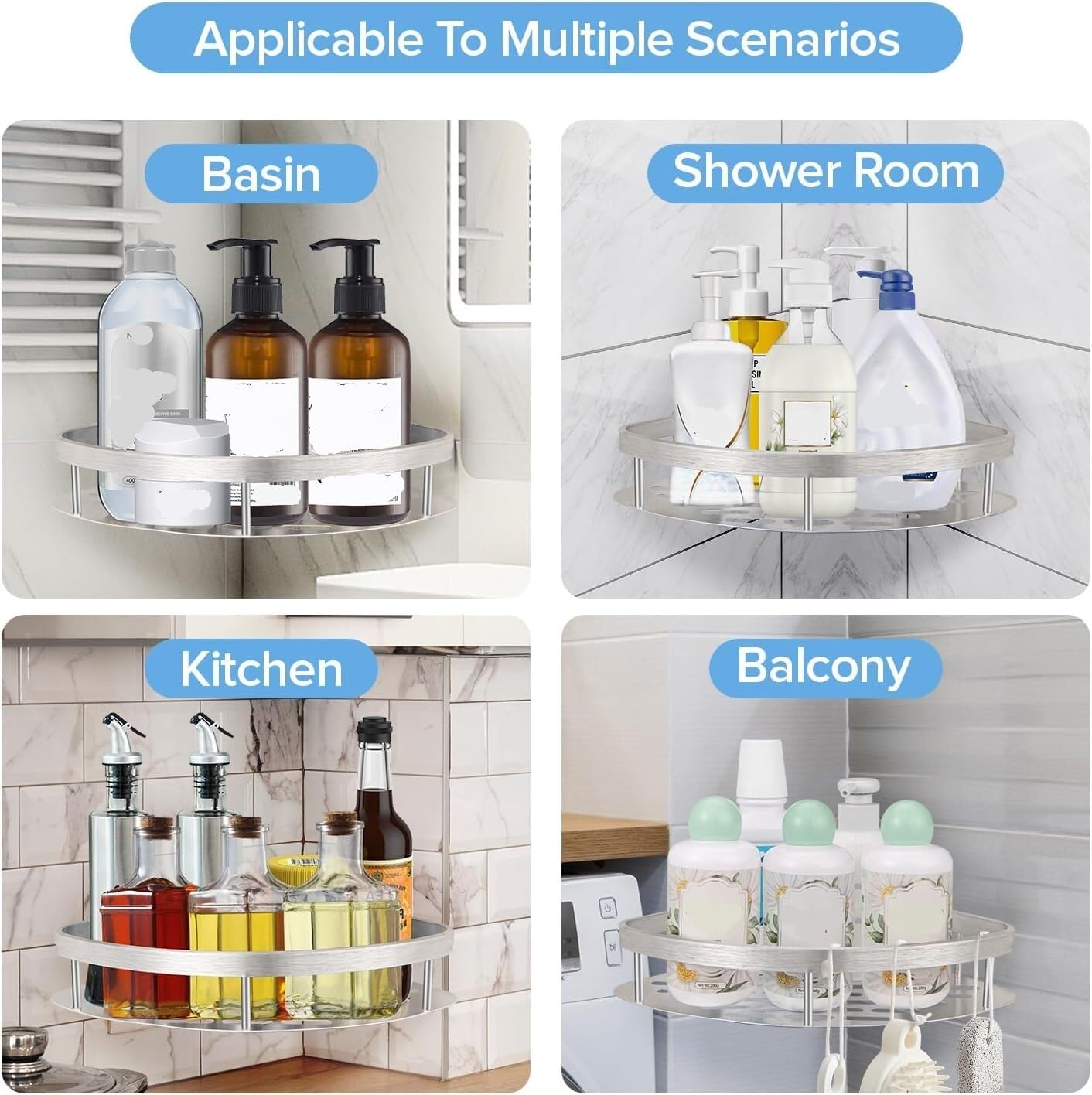 Mensola Doccia Portaoggetti Mensola Organizer Angolare per Doccia Adesiva da 2 Pezzi, Mensola per Doccia in Alluminio Senza Spazio di Foratura Mensole Bagno Resistente