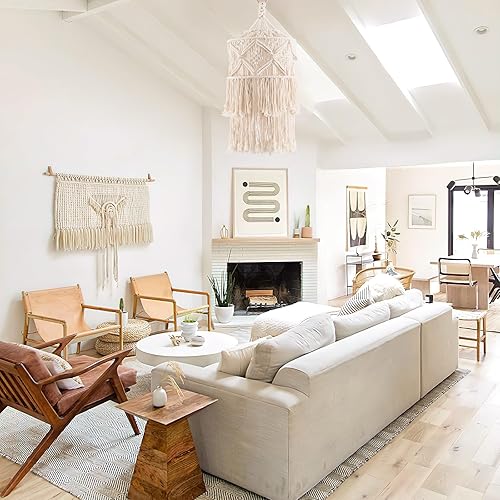 Miniatura 5 de Lámpara colgante bohemia enchufable, lámpara colgante con cable de enchufe, lámpara colgante con pantalla de macramé hecha a mano, accesorios de luz