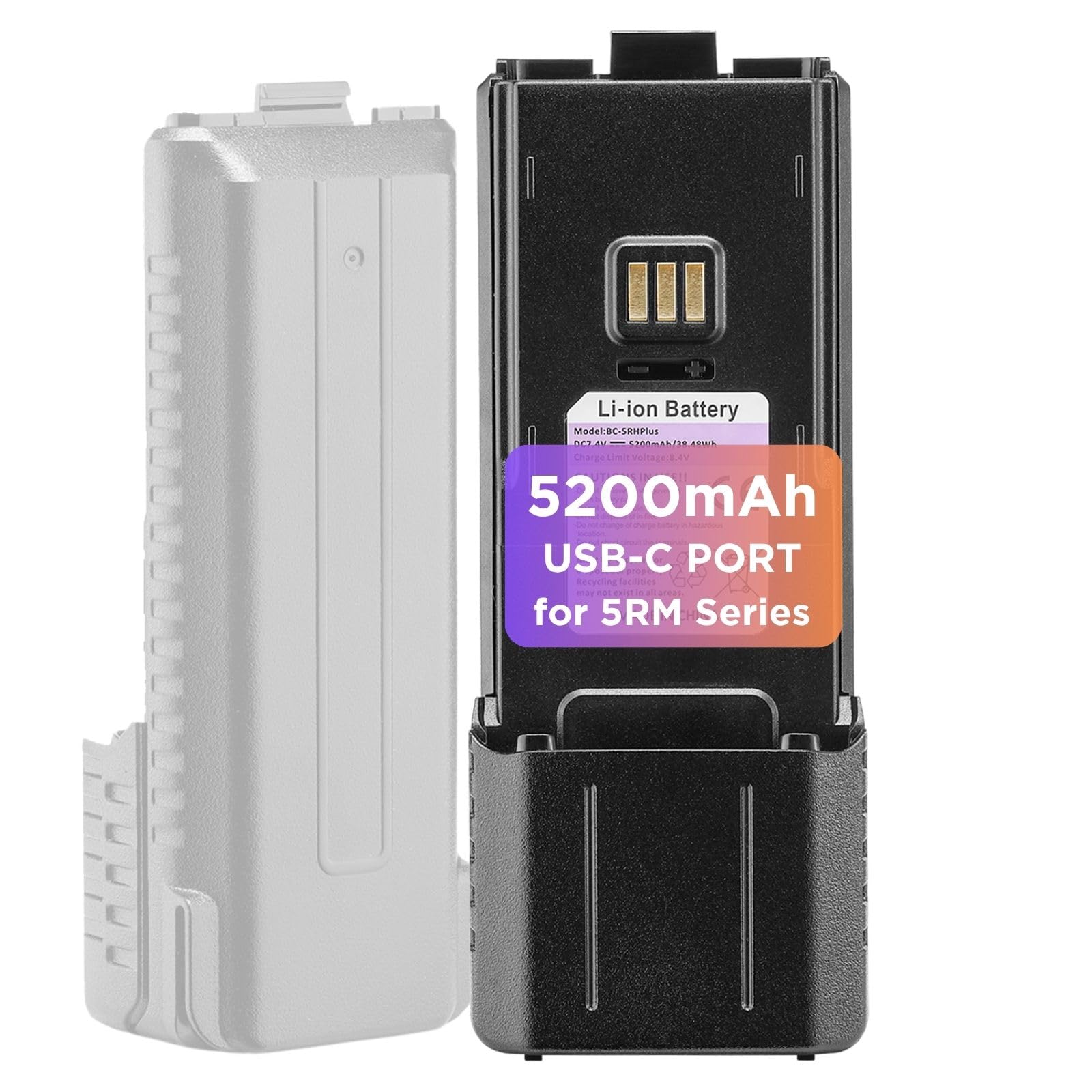BAOFENG BL-5RH Plus akumulator, 5200 mAh, złącze ładowania typu C, kompatybilny z serią UV-5RM, K5PLUS radio dwukierunkowe