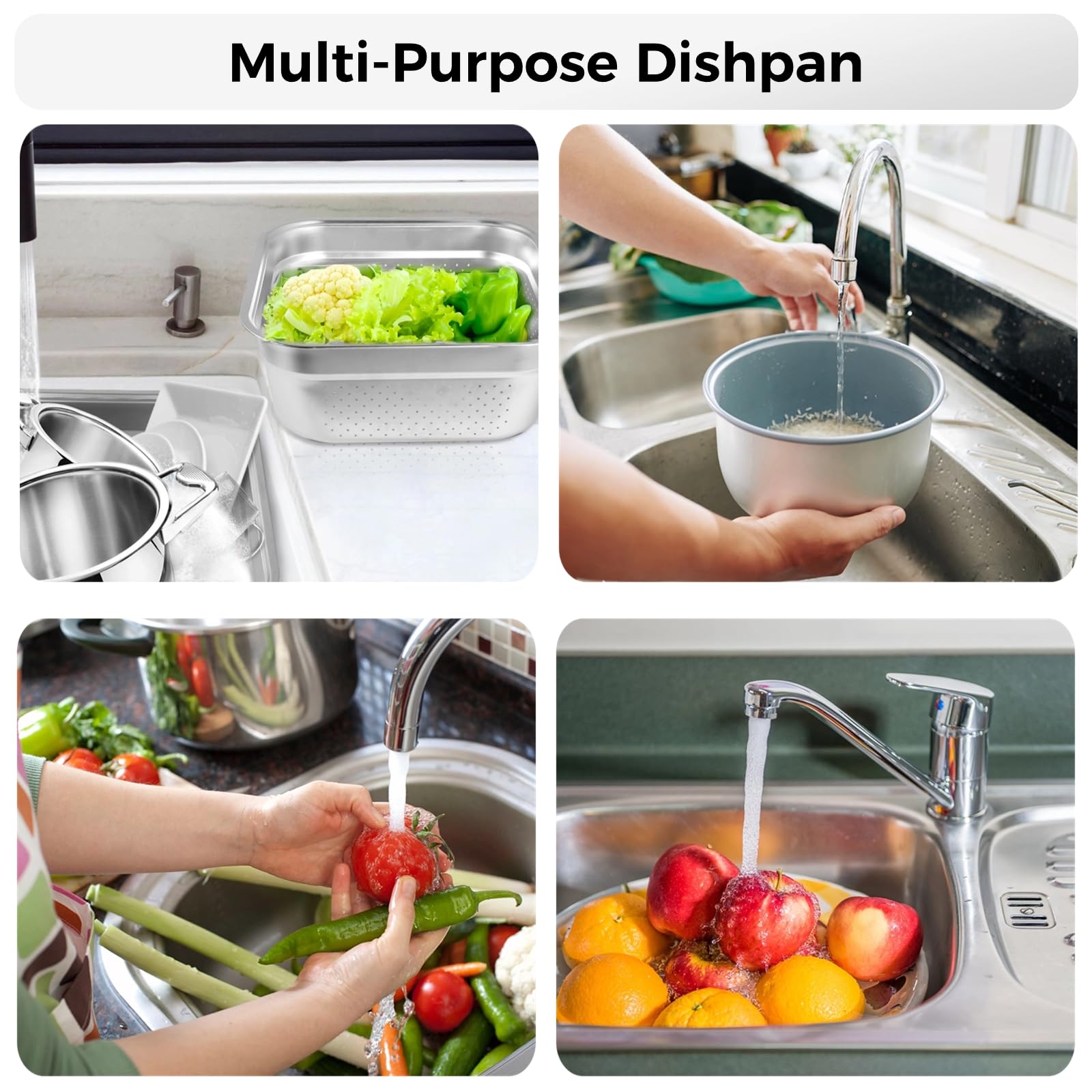 2-in-1-Spülschüssel-Set, Edelstahl-Spülwanne mit Sieb, Obst- und Gemüsespülbecken, Mehrzweck-Schüsselset zum Waschen und Abtropfen von Reis, Nudeln, Lebensmittelsieb, Rührschüssel
