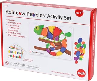 Rainbow Pebbles Activity Set - Sorting and Stacking Stones - Early Math Activity - 48 Pebbles and Fill-In Activity Cards