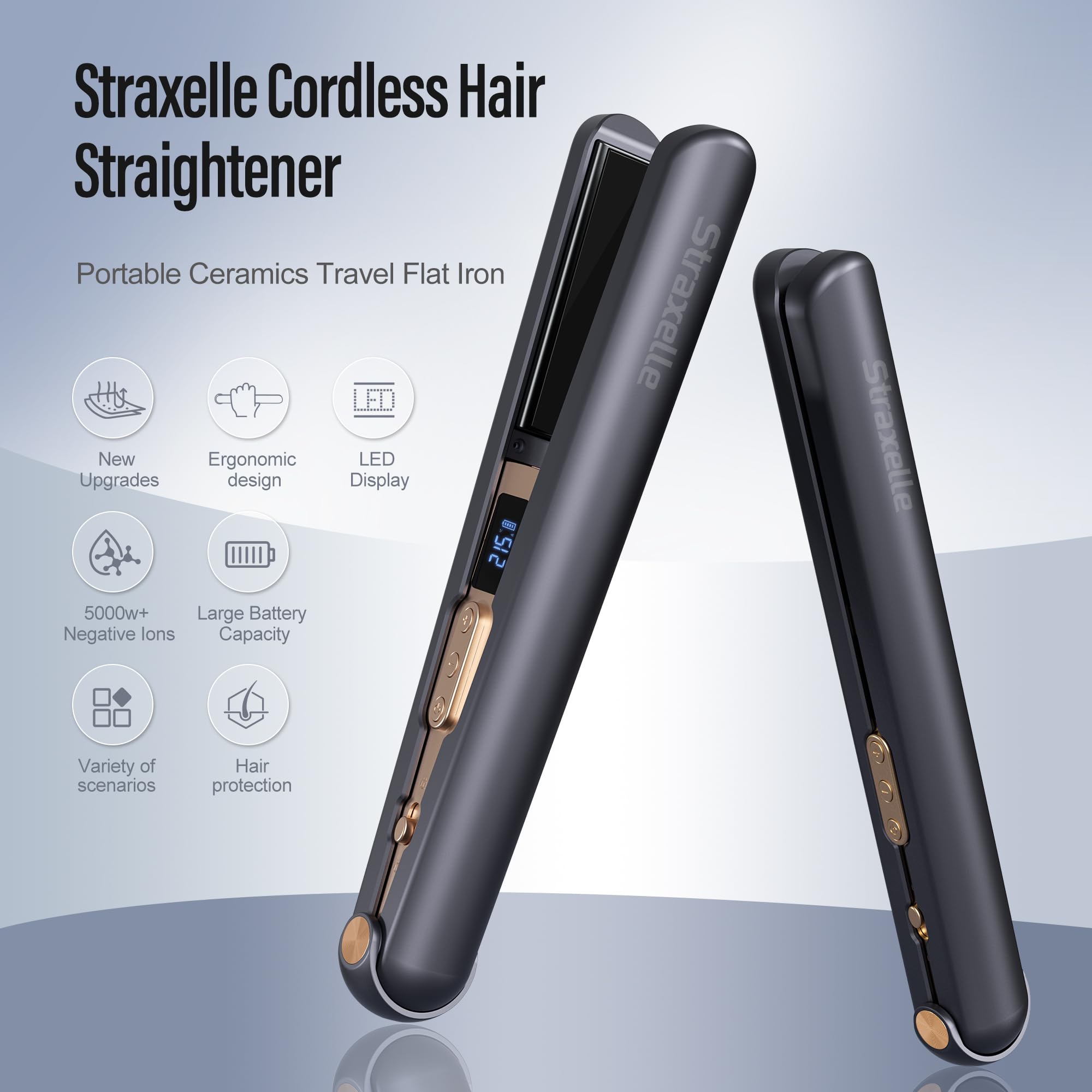 Piastra per Capelli Senza Fili, 2 in 1 Piastra e Arricciacapelli Portatile, 175℃-215℃ Portatile Piastra Senza Fili con LED Display, 10000mAh Piastra Capelli da Viaggio per Donne/Uomini