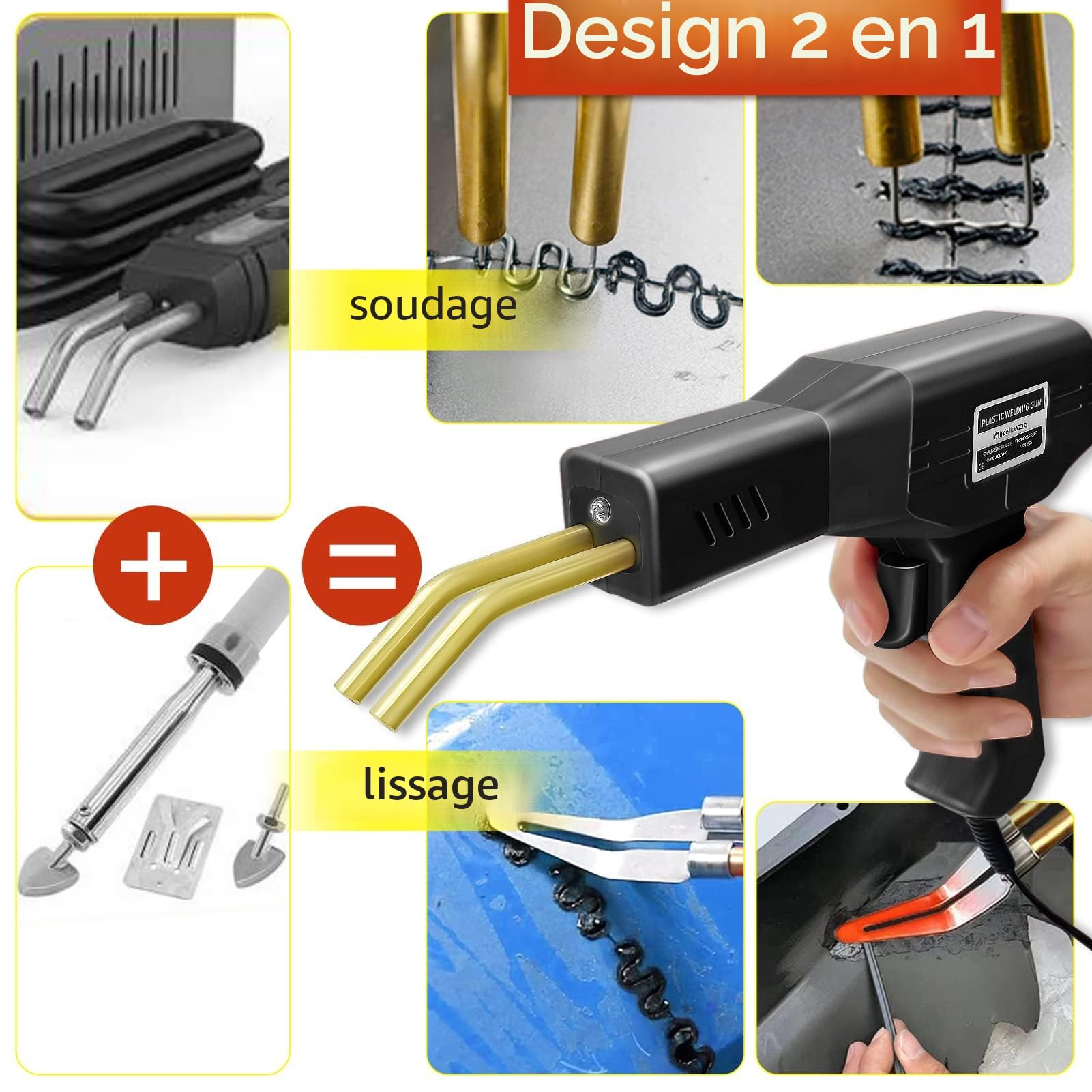 220W Soudure Plastique 2 en1 Soudeuse Plastique Kit Reparation Plastique Soudage Plastique avec 800Pcs Agrafes,40Pcs Bâtons Soudage & 2Pcs Outil de Truelle pour Réparer un Auto/Moto Pare-chocs (noir)
