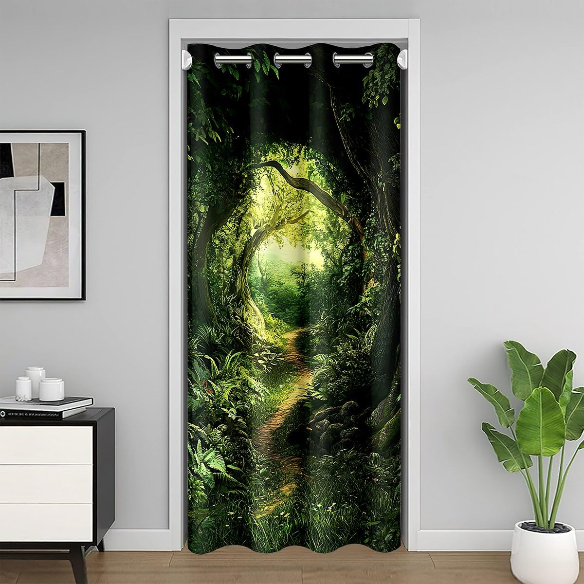 meiyoeat Green Tree Door Curtain for Doorway Privacy 34x80 Inch 1 Panel Kids Nature Landscape Closet Cover Boys Girls Mystic Room Divider Curtain
