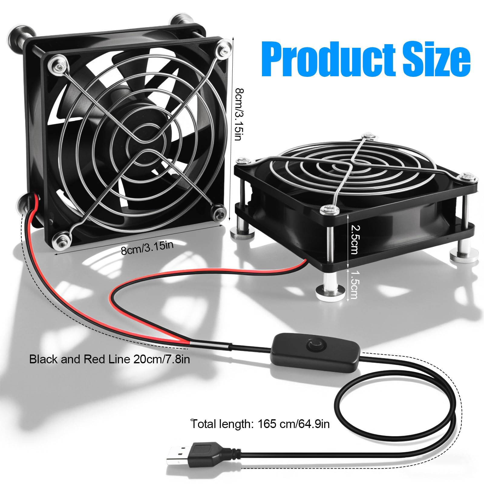 Wentylator USB 80 mm, 5 V, podwójny wentylator PC z przełącznikiem, mini wentylator do komputera, laptopa, routera, szafy, TV Box