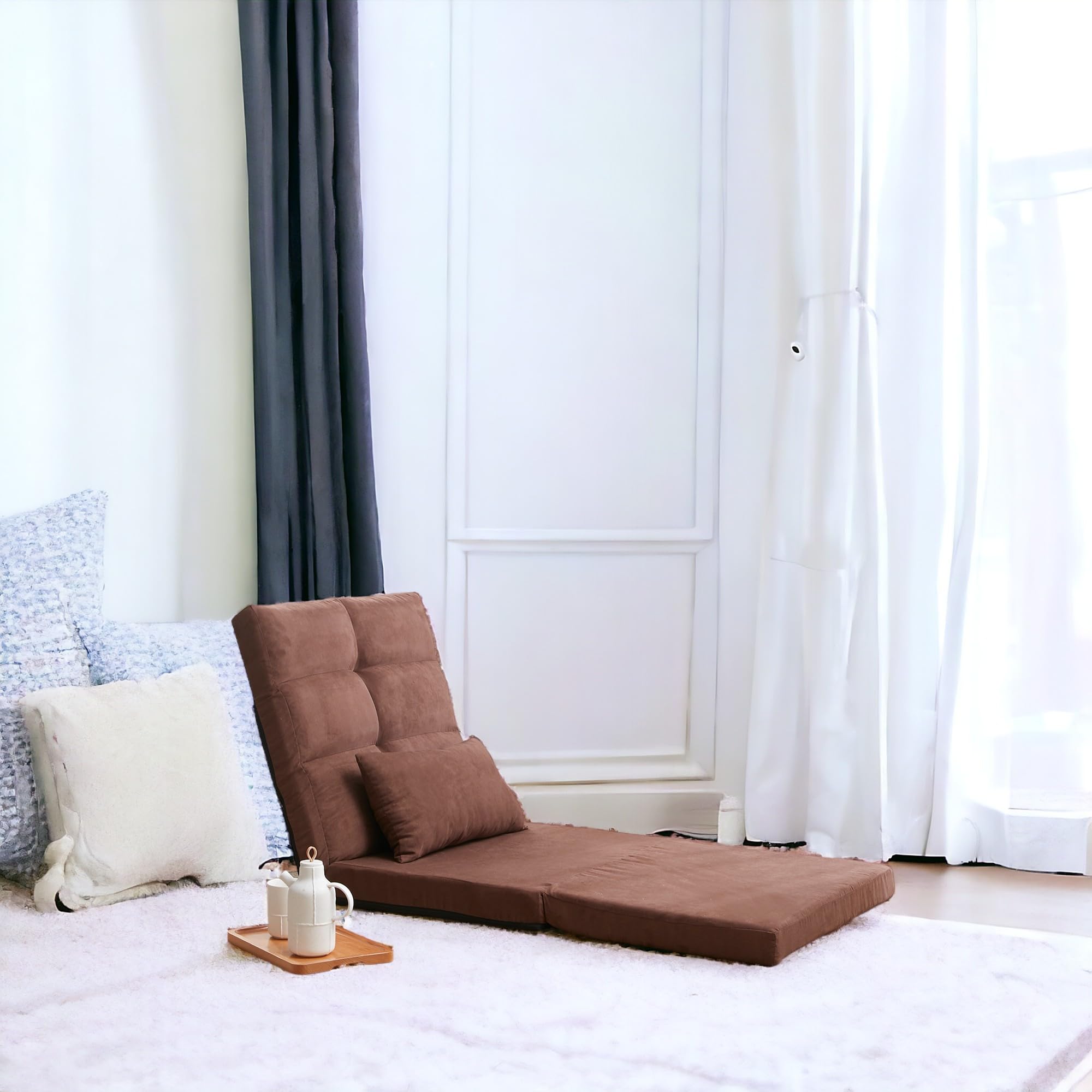 Triple Fold Down Sofa Bed, Adjustable Floor Couch Sofa with One Pillow, Convertible Upholstered Guest Sleeper,Adjustable Foldable Modern Leisure Sofa Bed Video Gaming Sofa