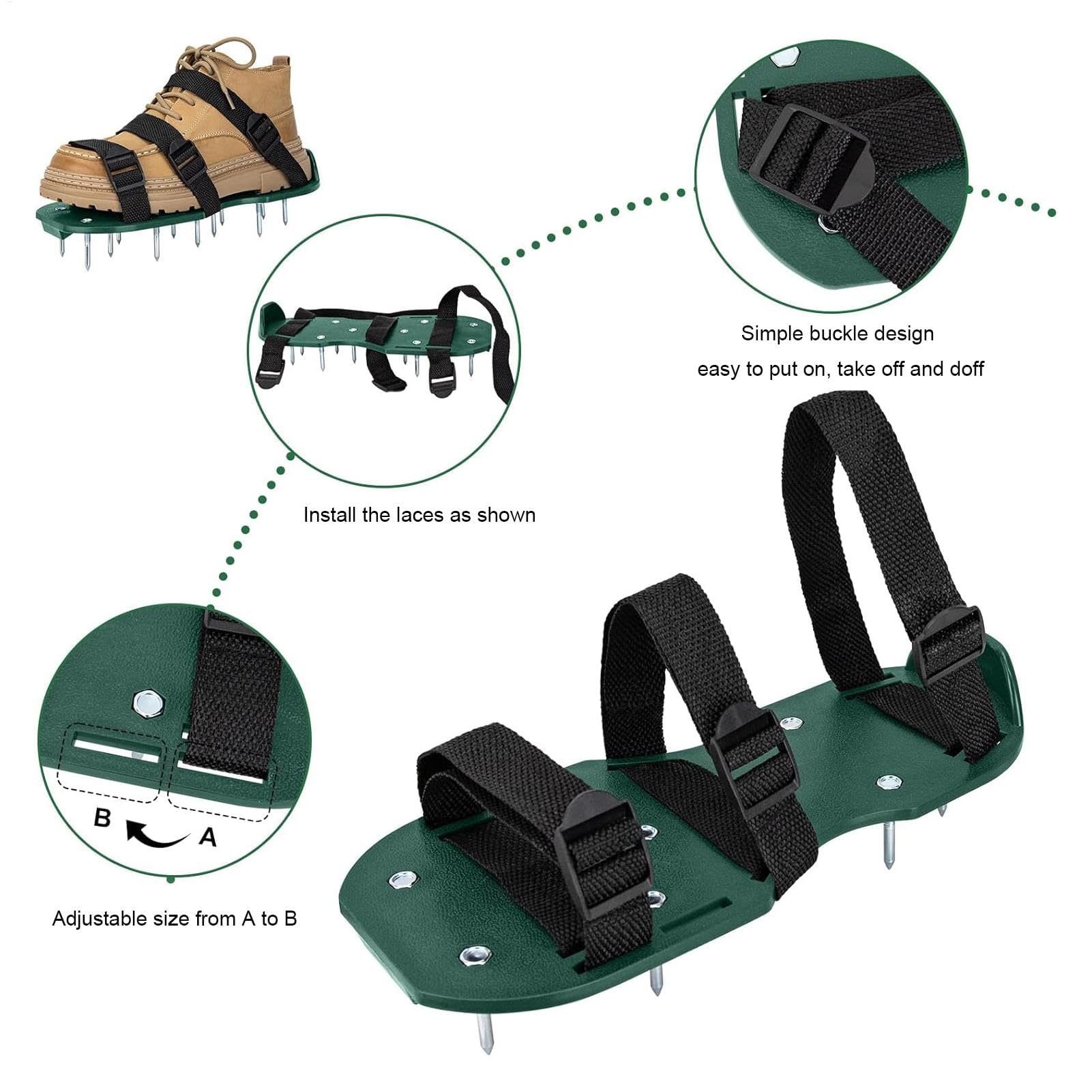Scarpe professionali per unghie, 30 x 13,3 cm, 26 punte in acciaio inox con rivestimento anti-ruggine, per lavori di massetto e ventilazione sul prato, misura regolabile, 36 – 47