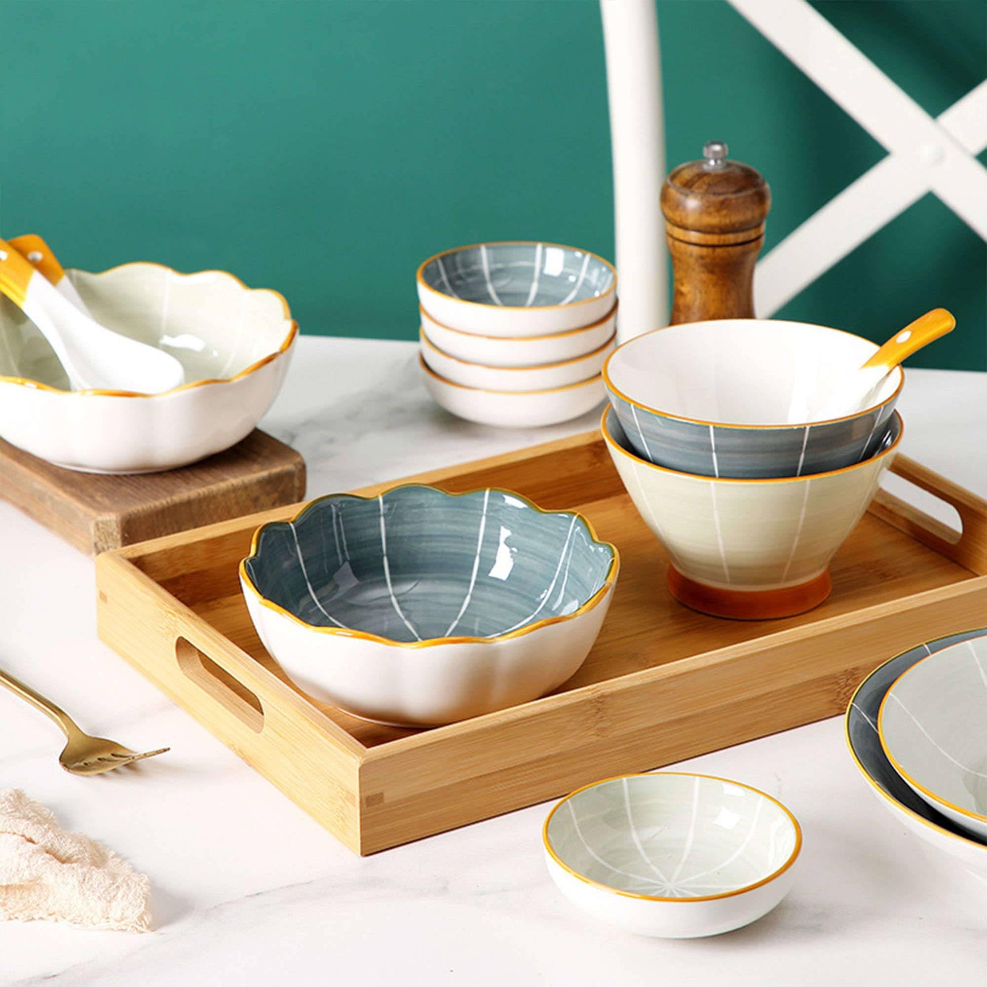 Dipschalen-Set für Sojasauce, Keramik-Dipschalen, Saucenschalen, Tapasschalen, Schalenset mit Blumenmuster für Desserts, Snacks, Grau, 6er-Set (Grau, 2er-Set)