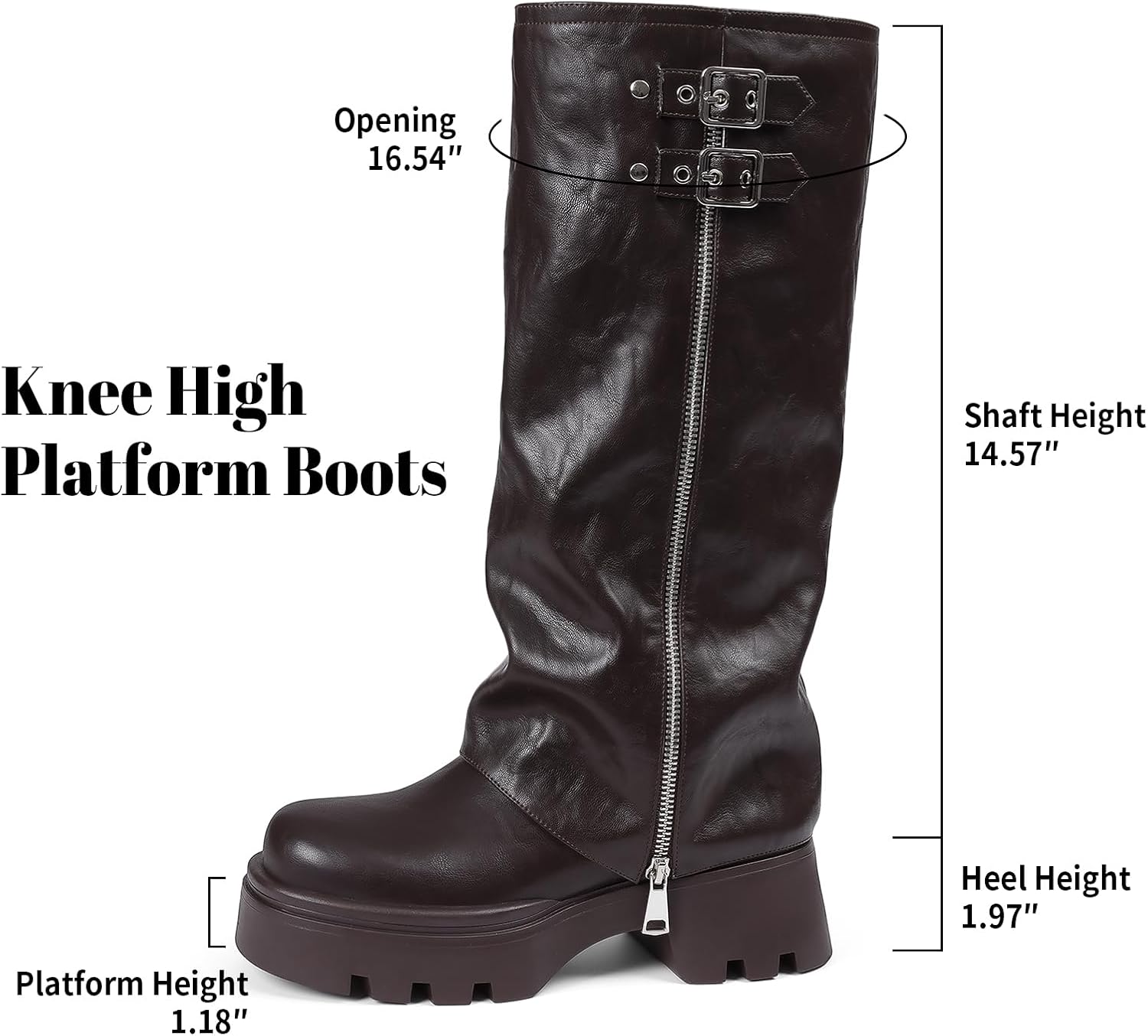 Lyrisiphy Knee High Boots for Women Foldover Wide Calf Pull on Cute Chunky Platform Riding Boots Fashion Long Tall Fall y2k Trendy Boots for Festival Concert Punk Rave - Image 4