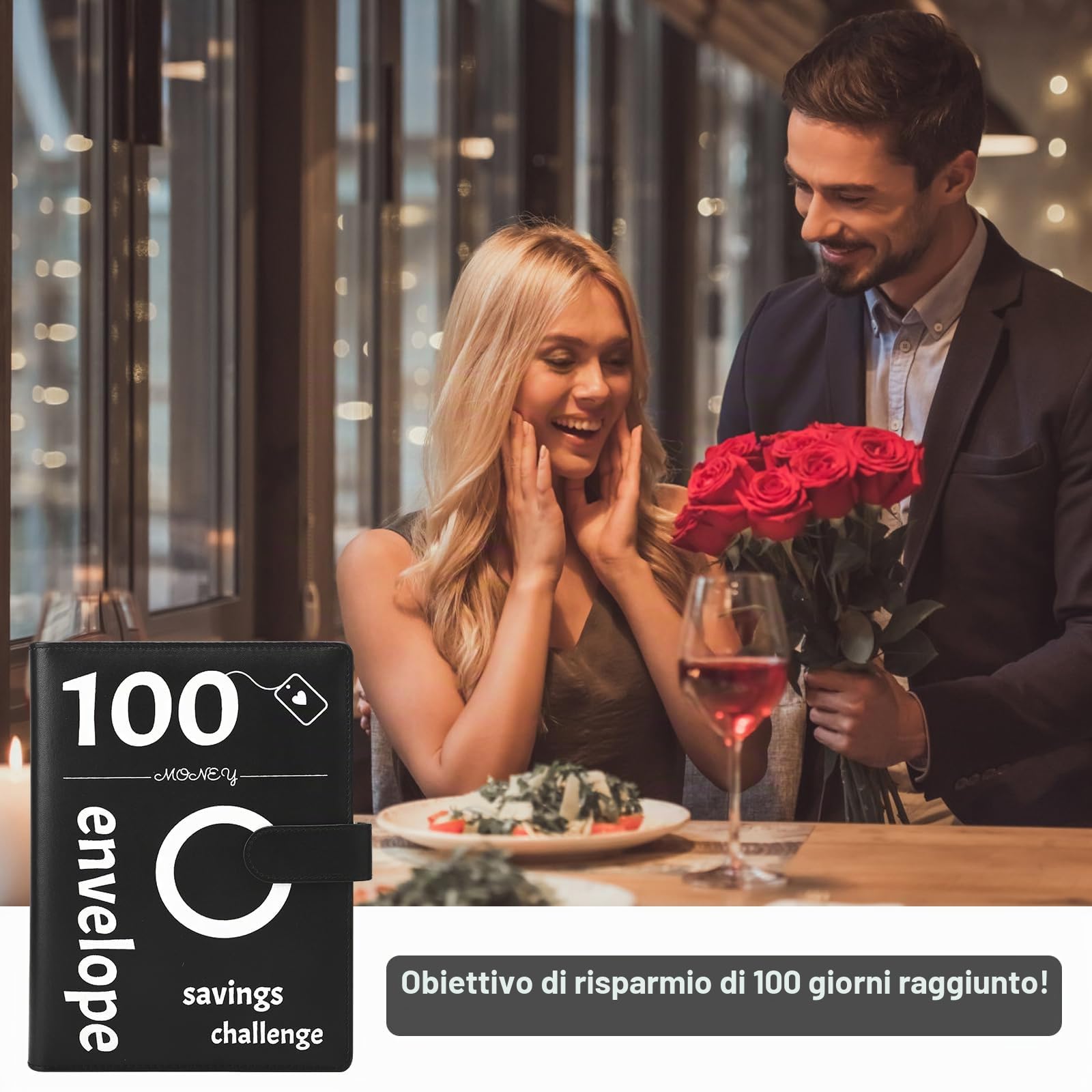 100 Envelope Challenge Binder, Buste Sfida Binder, Cartella Budget per risparmiare €5,050, Sfida risparmio per pianificatori di bilancio (nero)