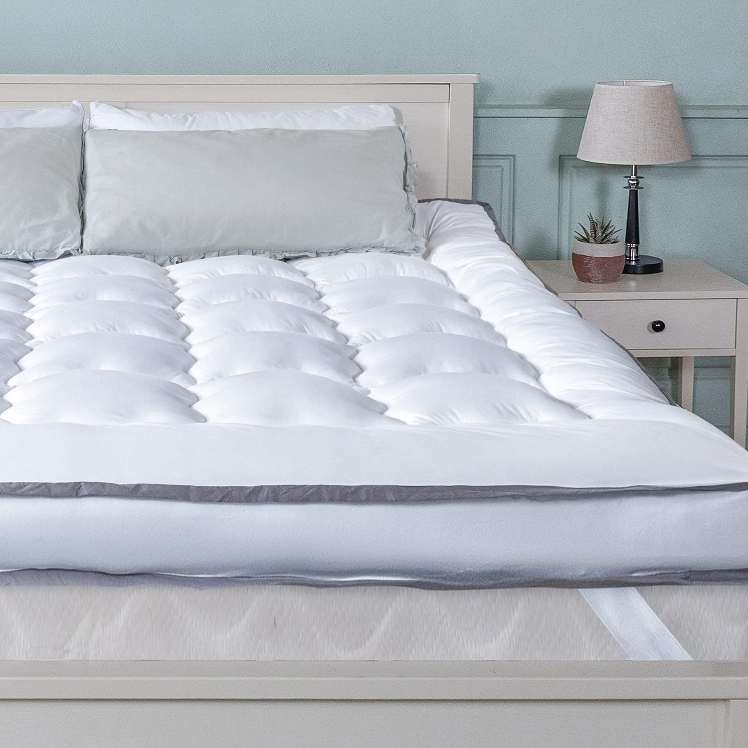 QUEEN ROSE Mattress Topper Queen, Extra Thick Pillow-Top Mattress Pad Bed Covers, Plush Soft Support, 3D Snow Down Alternative, Cooling Cloud-Like Sleep, Back Pain ReliefOEKO-TEX STANDARD 100