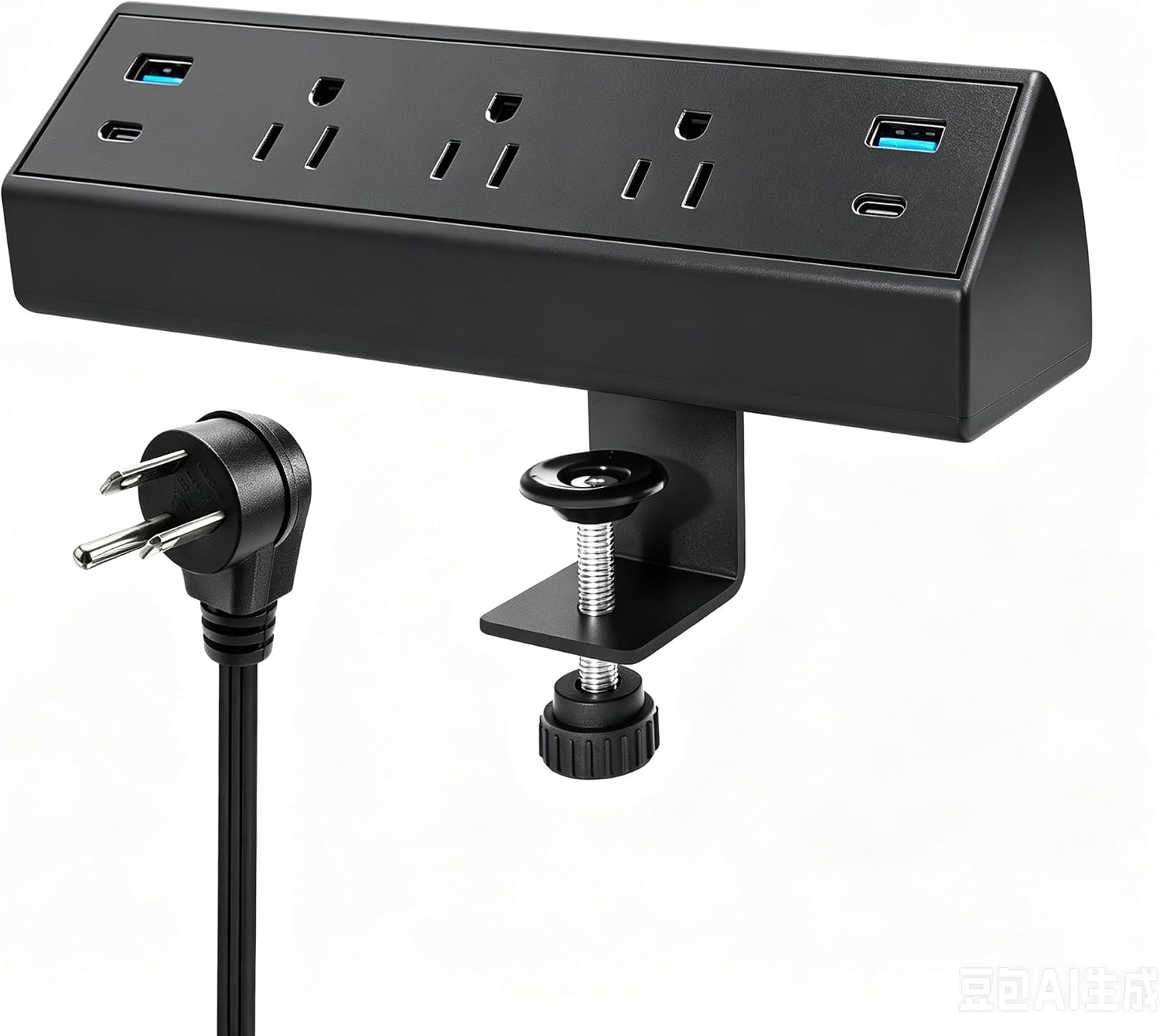 Multitoma de escritorio con clip y puertos USB C, 3 tomas, 40W carga rápida