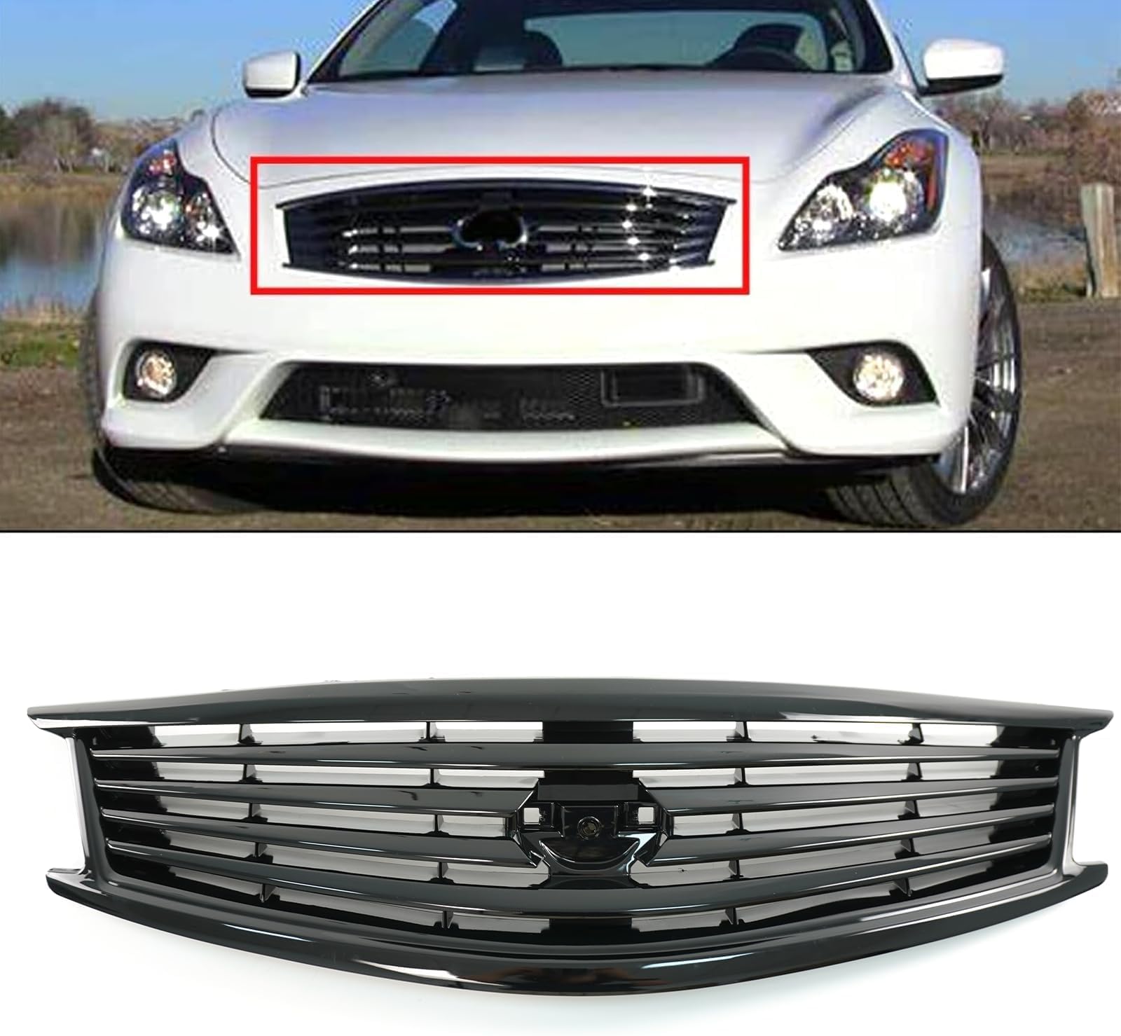 Front Bumper Grill Grille For Compatible with Infiniti G25 2011 2012 G37 2010-2013 4 Door Sedan (Glossy Black, For Infiniti G37/G25 4 Door Sedan)