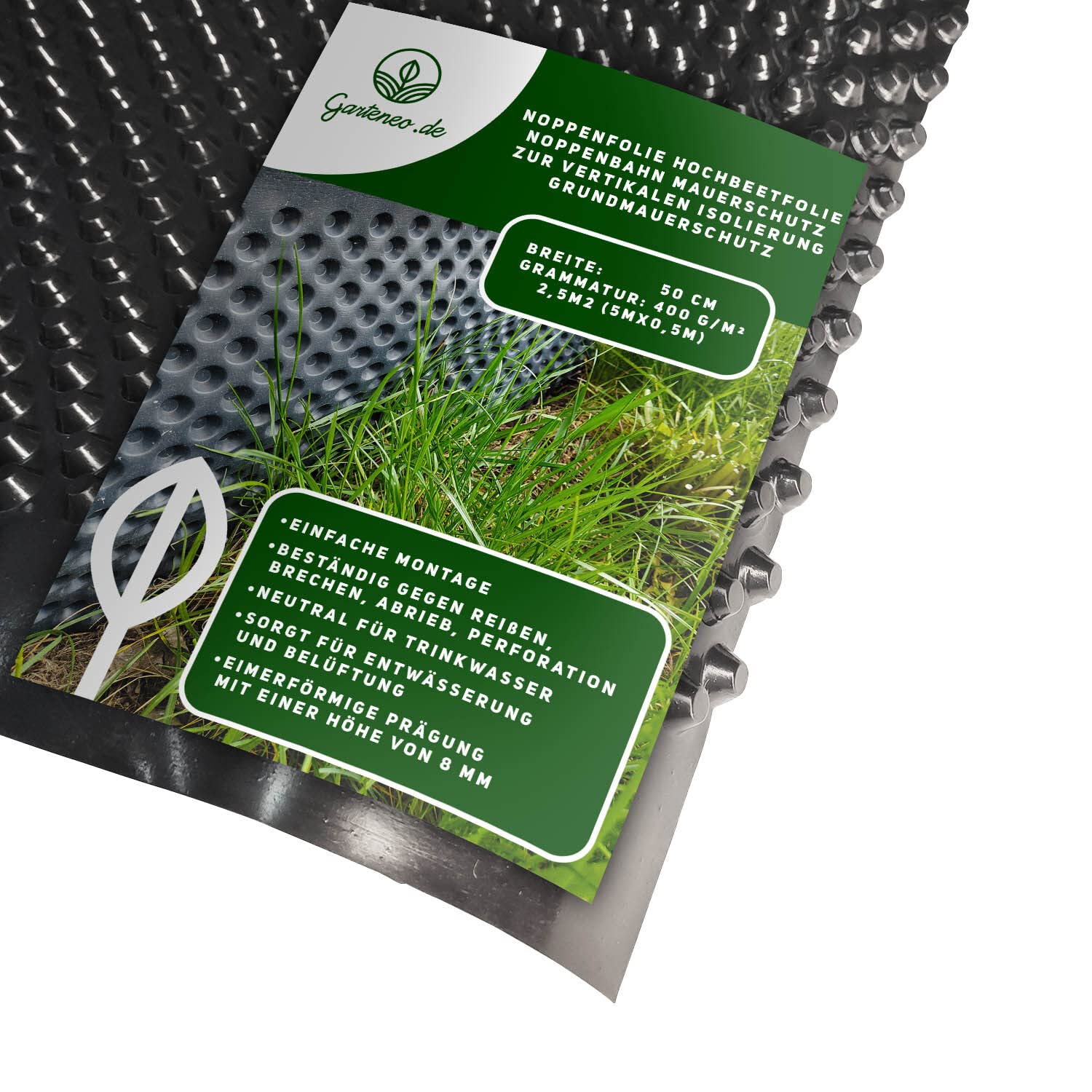 Lámina corrugada para bancal alto, protección de muros para aislamiento vertical de cimientos, camas elevadas, para drenaje y ventilación, ancho 0,5 m/longitud 5 m