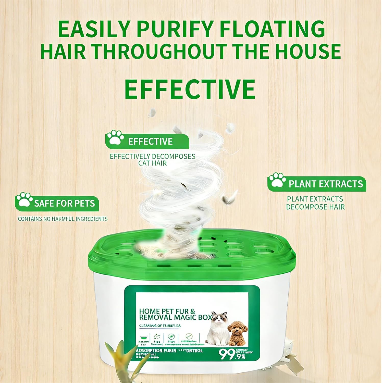 Home Pet Fur & Odor Removal Magic Box | Plant-Based Formula, Safe for Cats & Dogs, 360° All-Round Coverage Pet Hair Remover | Long-Lasting for Home, Bedroom, Living Room & Pet Areas (5Pcs)