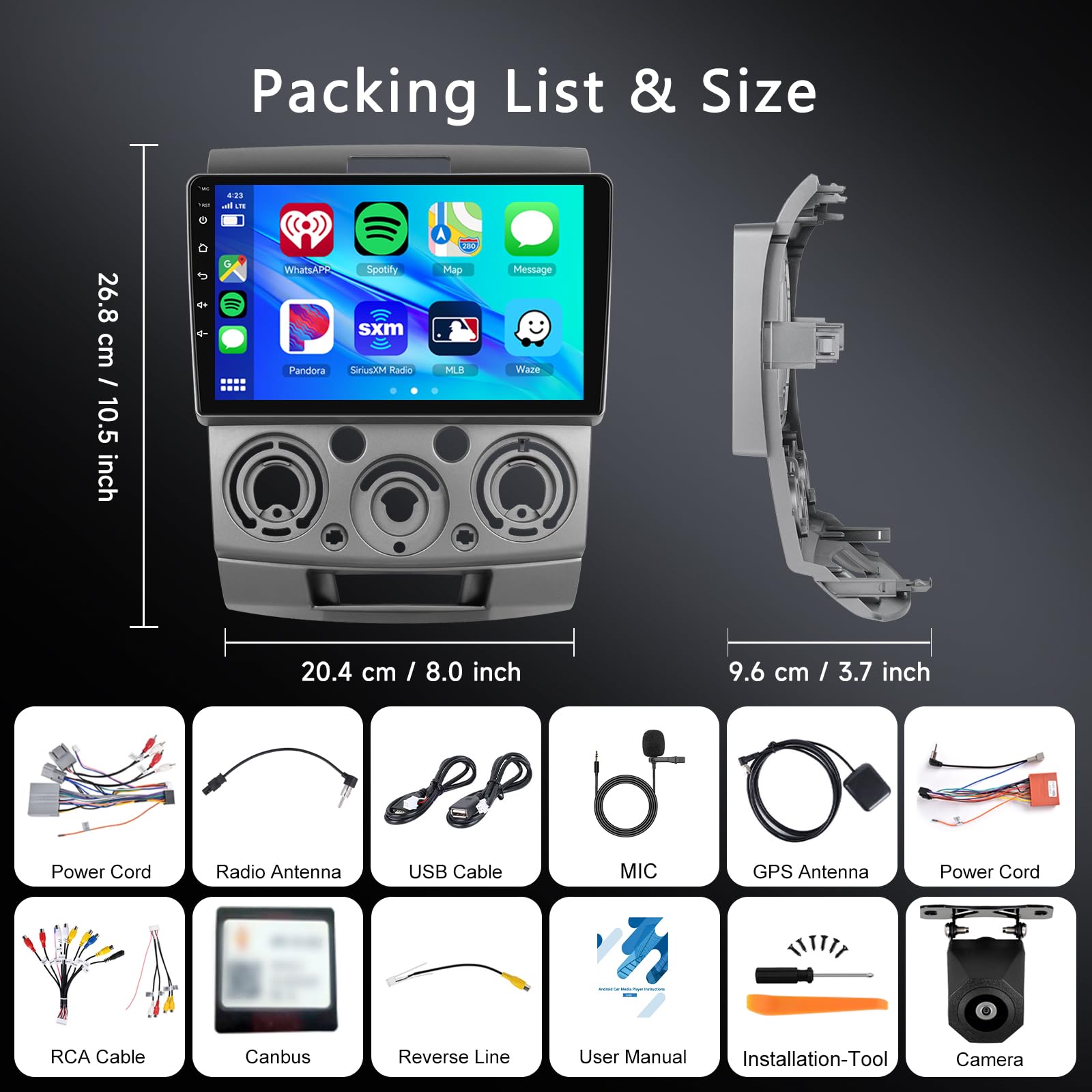 Hodozzy 2GB 64GB Android Autoradio per Ford Everest Ranger 2012-2017/Mazda BT50 BT-50 2006-2011 Wireless Carplay Android Auto, 9 Pollici Touchscreen Stereo GPS WiFi Bluetooth Radio FM/RDS Retromarcia