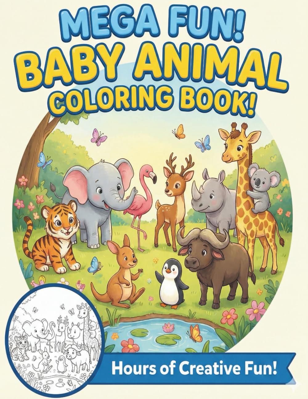 Baby Animal Coloring Book for Kids: Baby Animal Coloring Book: 40+ Cute and Easy Jungle & Safari Animals for Toddlers and Kids Ages 3-5