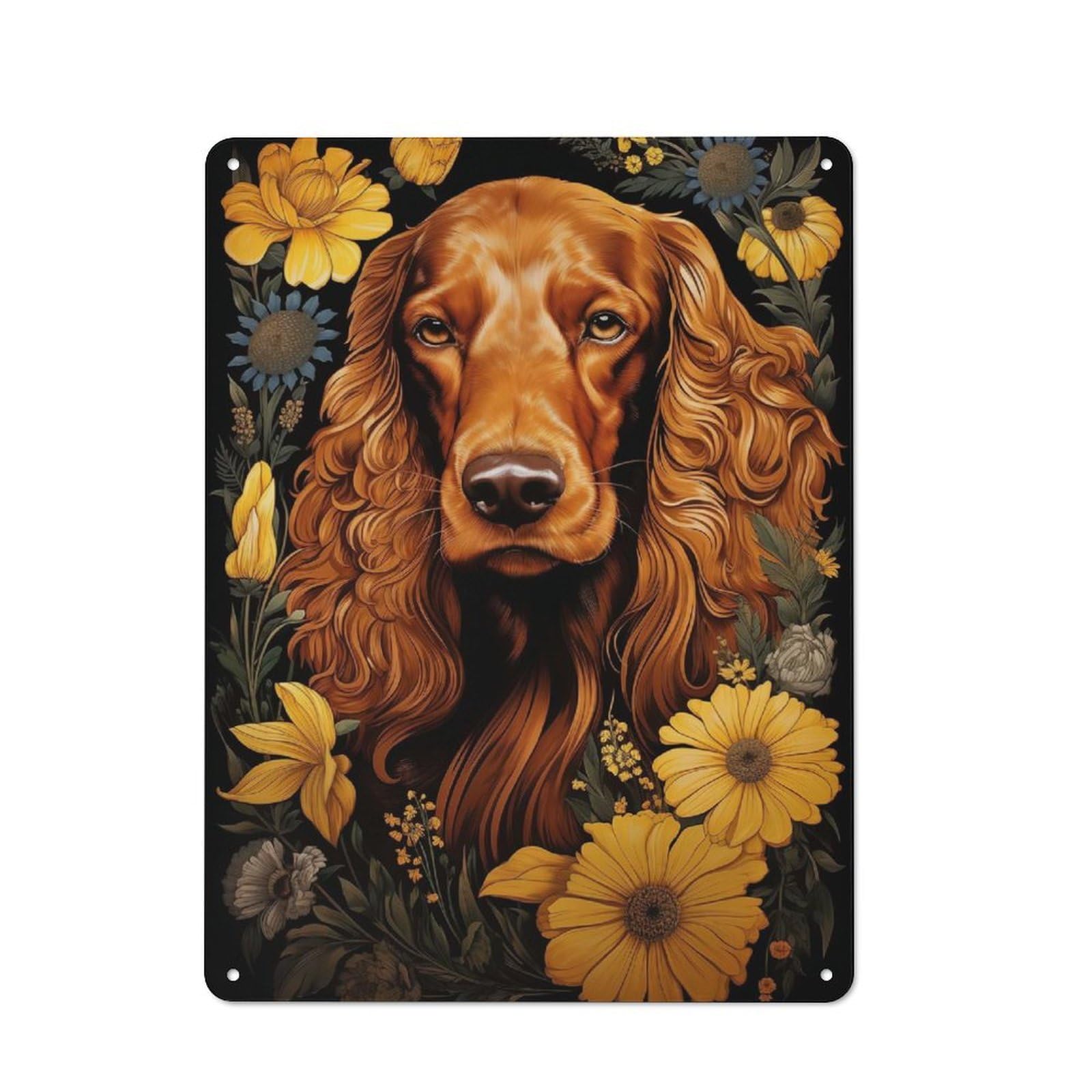 Junmoney Irish Setter With Flowers Industrial Industrial Metal Sign 40X30cm, Industrial Wall Decor For Workspace, Cafe, Hallway Or Garage