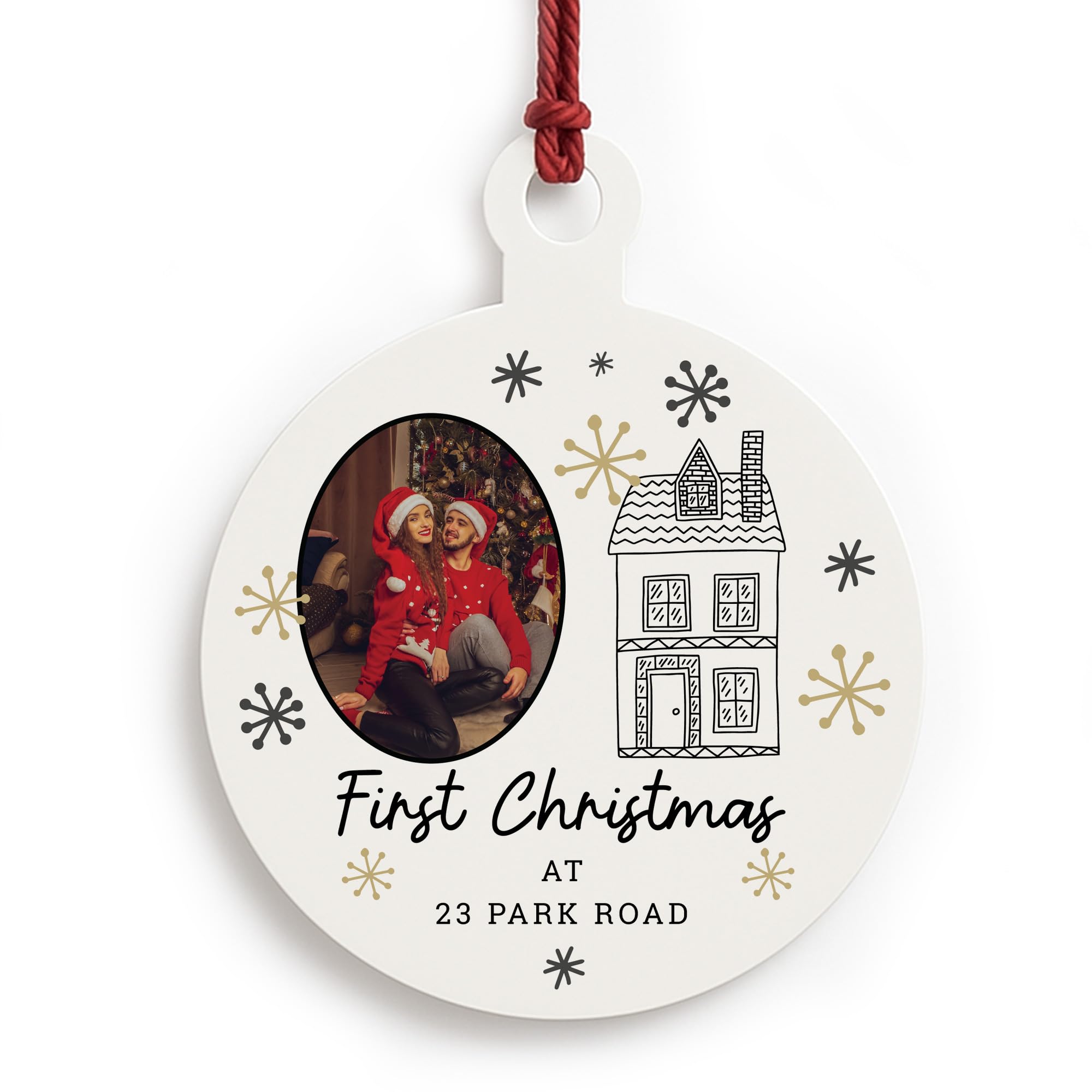 Red Ocean Personalised Happy First Christmas In New Home Christmas Decoration Bauble For New House Housewarming For Friends Couple Family Keepsake