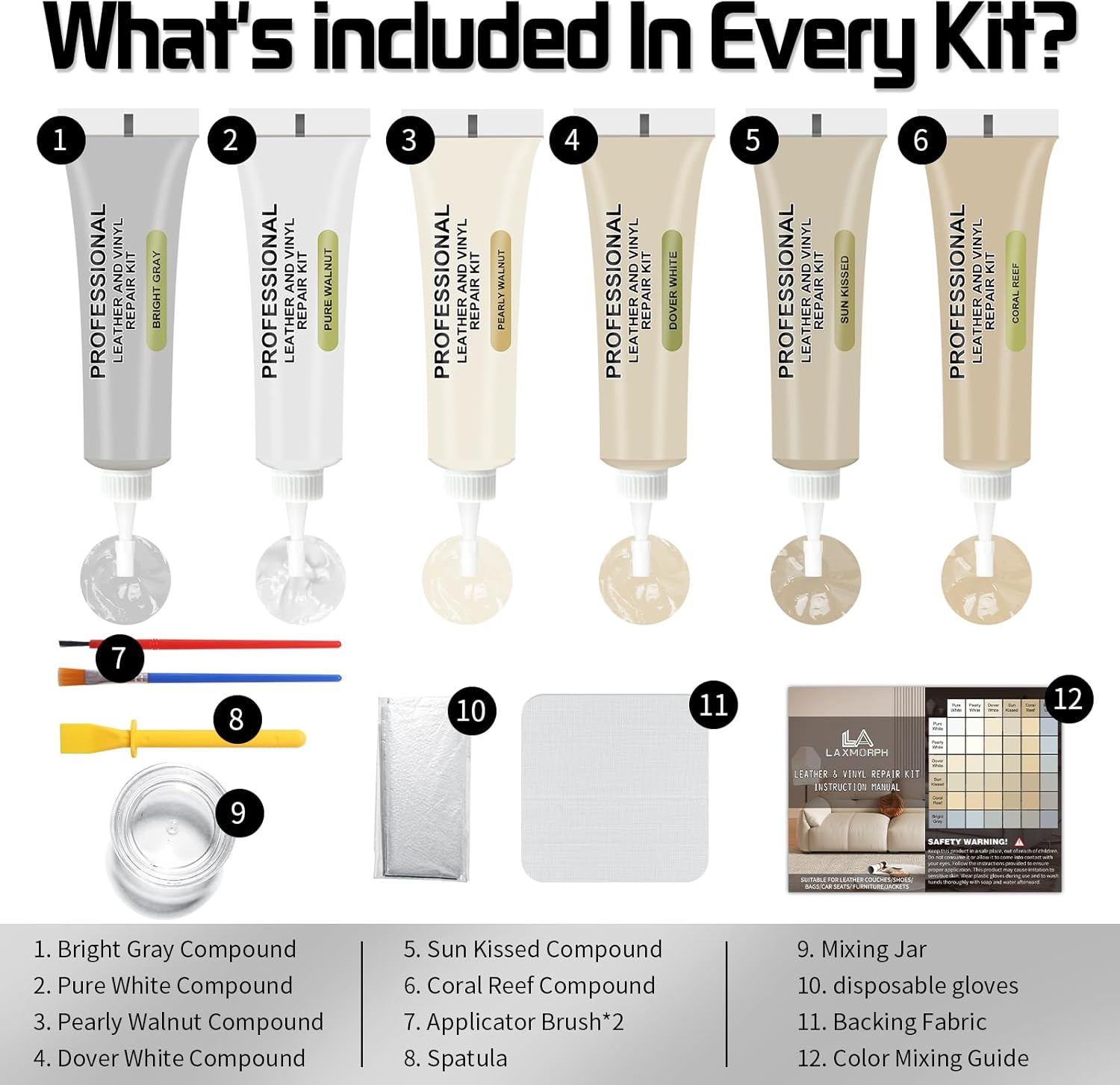 Leather Repair Kit for Furniture, Leather Vinyl Repair Kit for Car Interior,Couch, Jacket, and Purse - Fixes Tears, Burn Holes, and Scratches (Cream)