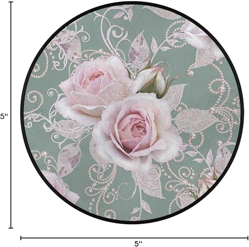 Miniatura 8 de Alfombra redonda de 3 pies, elegante alfombra circular de flores rosadas, lavable, antideslizante, para sala de estar, dormitorio, oficina, hogar,