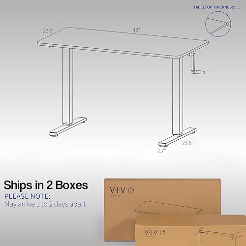 Miniatura 3 de VIVO DESK-KIT-CW4W - Escritorio de pie manual de altura ajustable de 43 x 24 pulgadas, parte superior sólida blanca de una pieza, marco blanco,