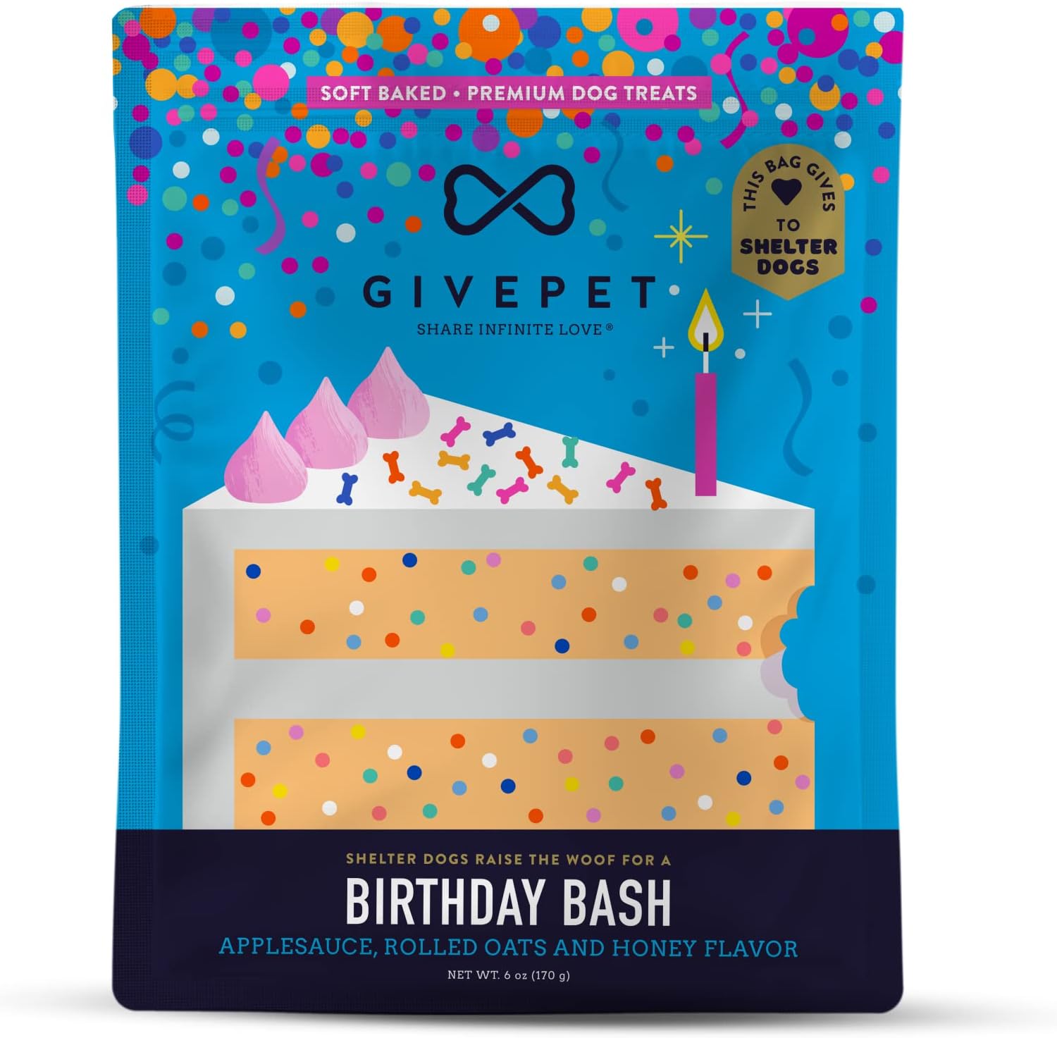 GivePet Birthday Bash Soft-Baked Dog Treats Applesauce, Rolled Oats and Honey in 6oz Bag
