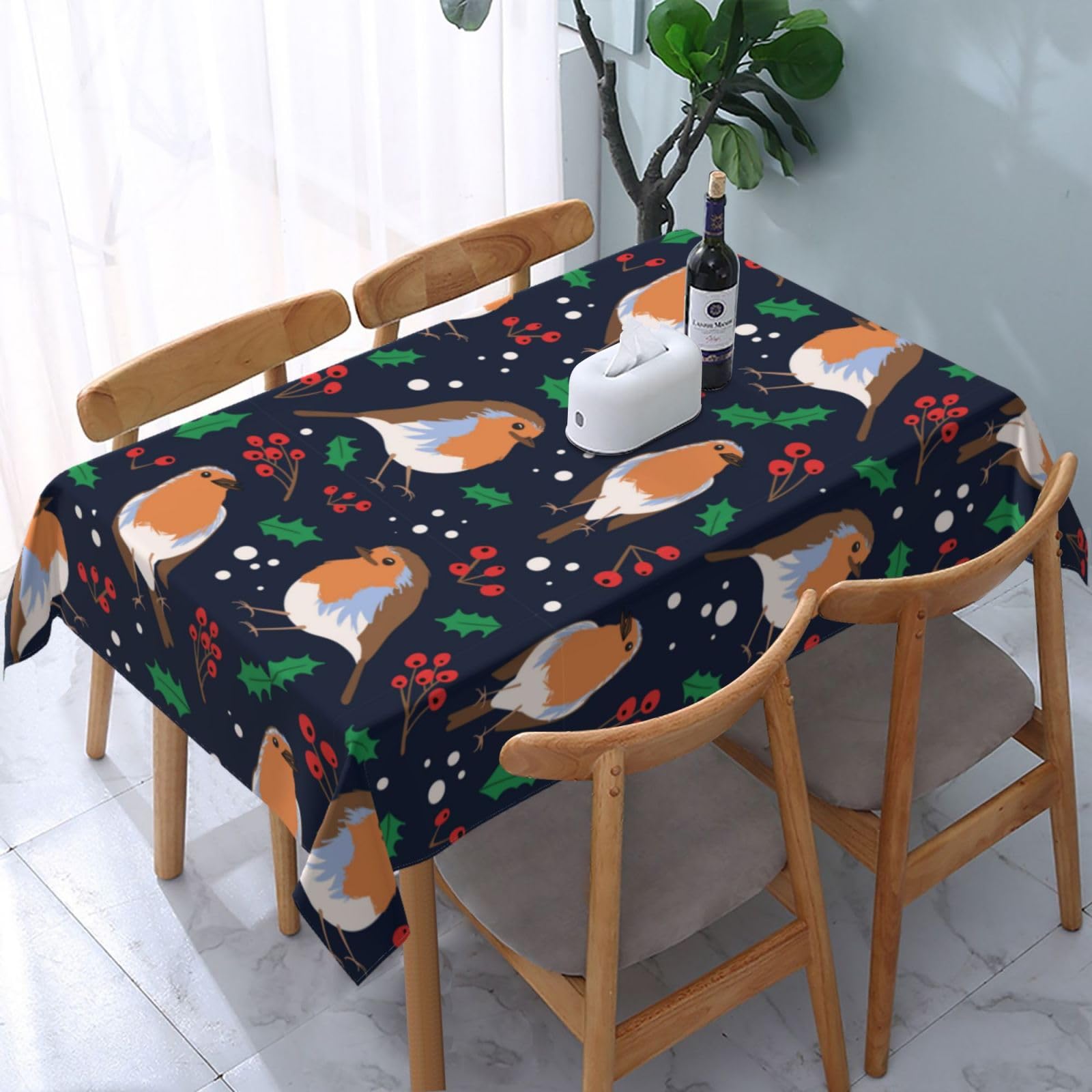 JunHeArt Merry Christmas Cute Santa Pattern Tablecloth Rectangle Table Cover Washable Table Cloths Decor For Kitchen 54" X 72"