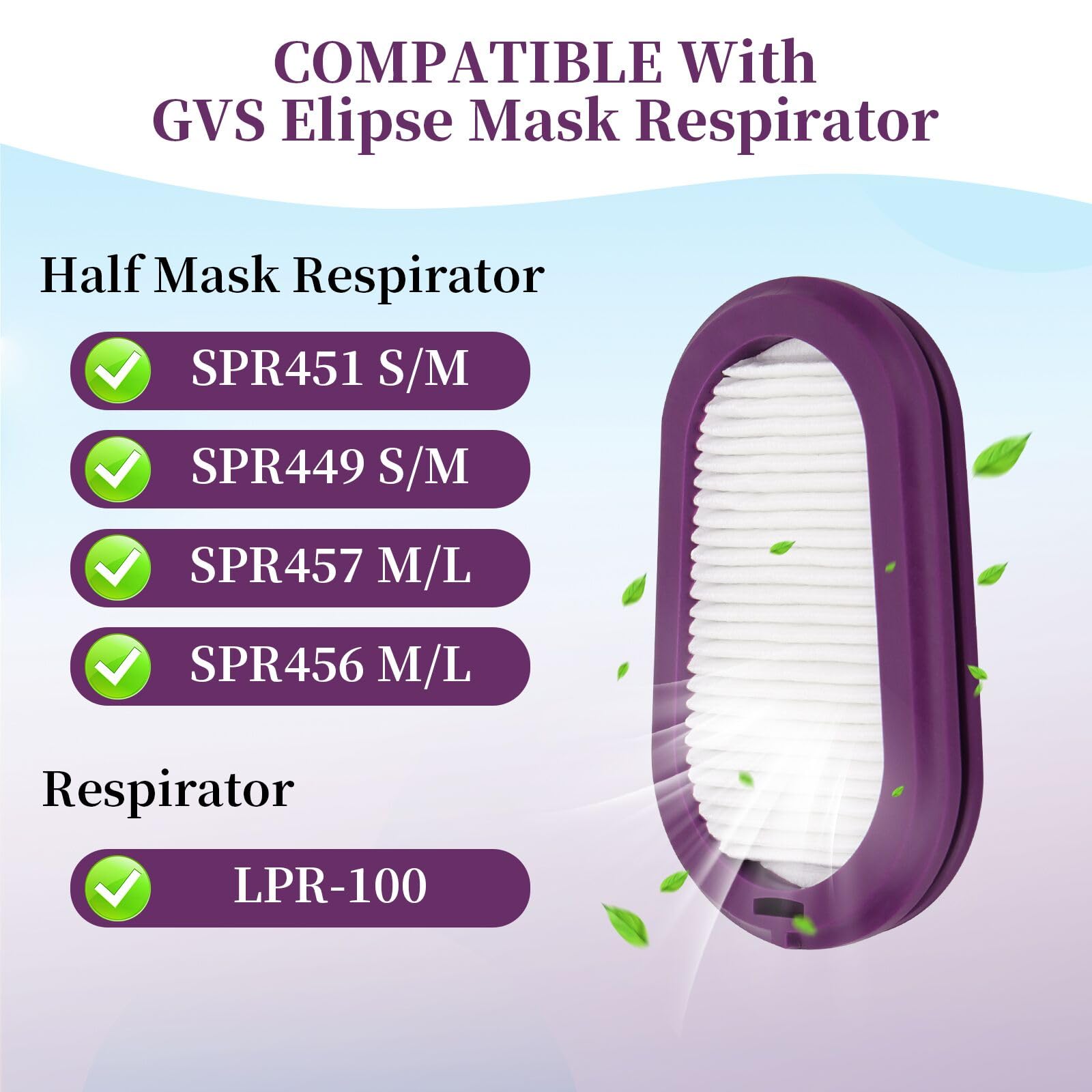 Paquete de 12 filtros SPR321 Res-pirator de repuesto compatibles con GVS Elipse Miller Half Mask Re-spirator SPR321, SPR449, SPR451, SPR457, SPR456 S/M/L, repuesto de filtro de media máscara de