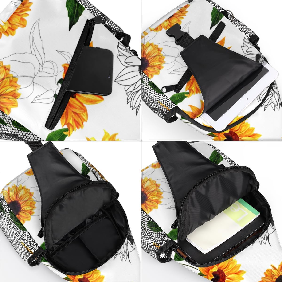 Yellow Sunflower Sling Bag for Women Men Crossbody Sling Backpack Shoulder Bag Chest Bag Daypack for Travel Hiking Outdoor
