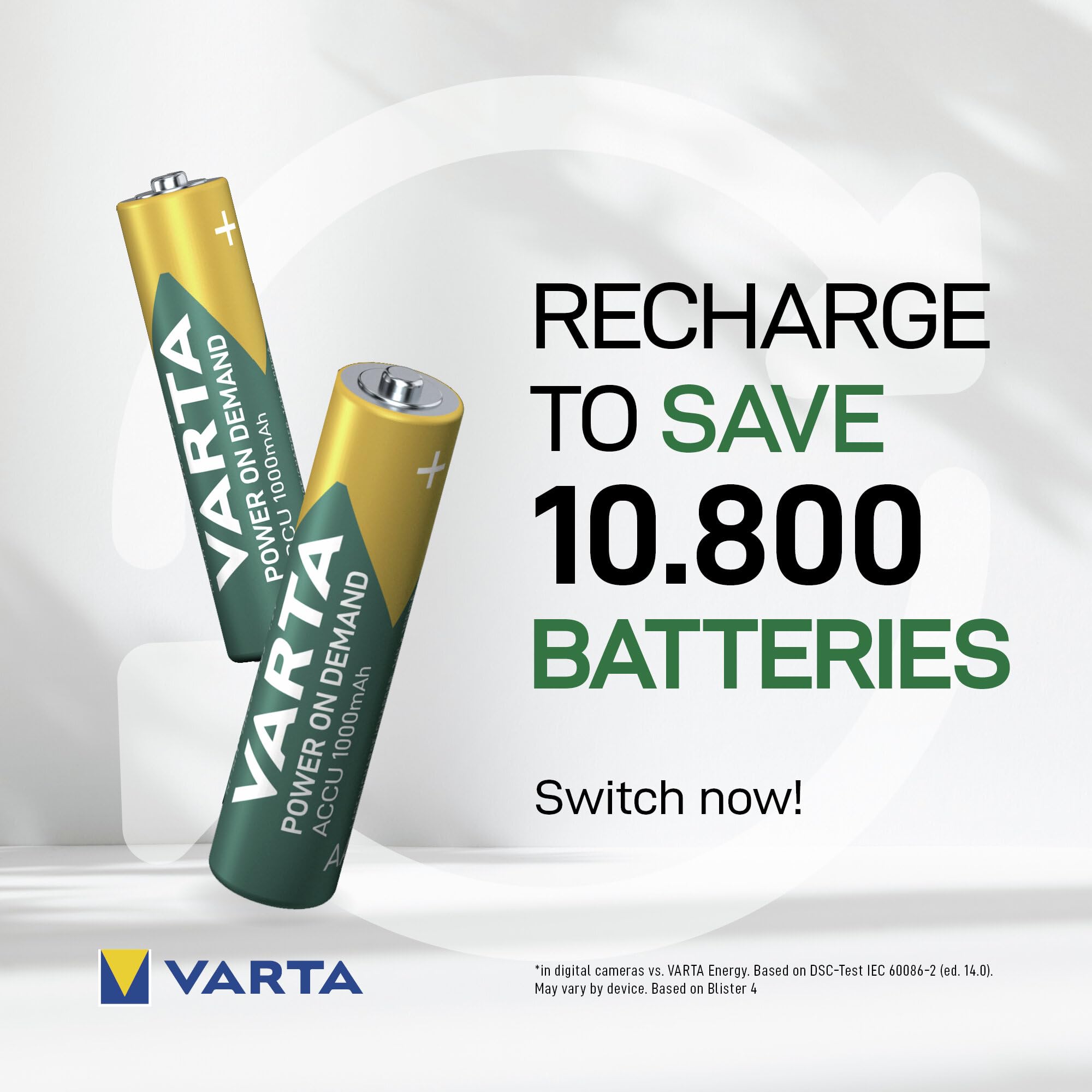 VARTA Rechargeable Ready2Use Pre-Charged AAA Micro Ni-Mh Battery (4-pack, 1,000 mAh), rechargeable without memory effect - ready for immediate use