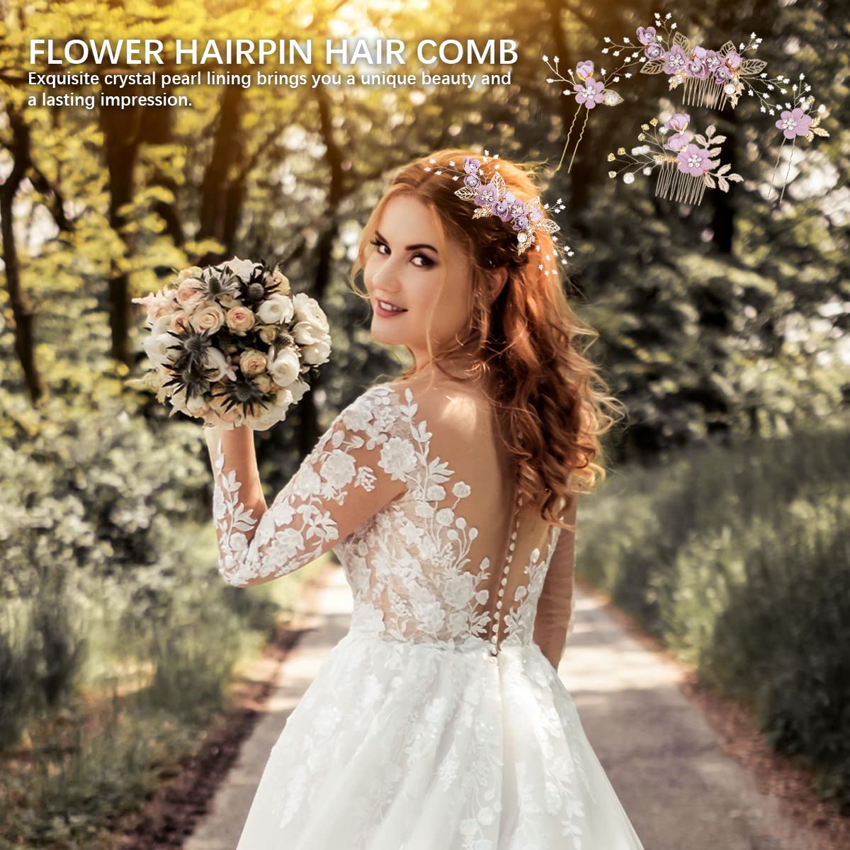 FERCAISH 4 Pcs Fashion Wedding Hair Comb Set, Floral Rhinestones Crystal Bridal Headpiece Hair Clips Accessories for Women Brides Bridesmaids Girls, Wedding Dress Accessories (Purple) : Beauty & Personal Care