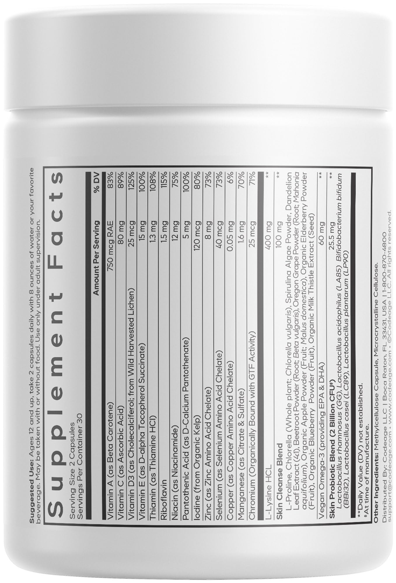 Codeage Teen Clearface, Pantothenic Acid, Zinc, Probiotics, 60 Capsules — Amazon image 2