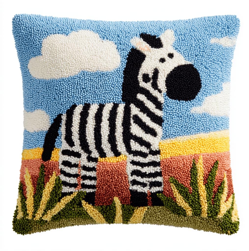 Kitquiver Latch Hook Kits Zebra for Adults,Beginners DIY Latch Hook Cushion Kits and Latch Rug Kits Cross-Stitch Embroidery Cushion Cover for Home Sofa Decoration 17X17 in