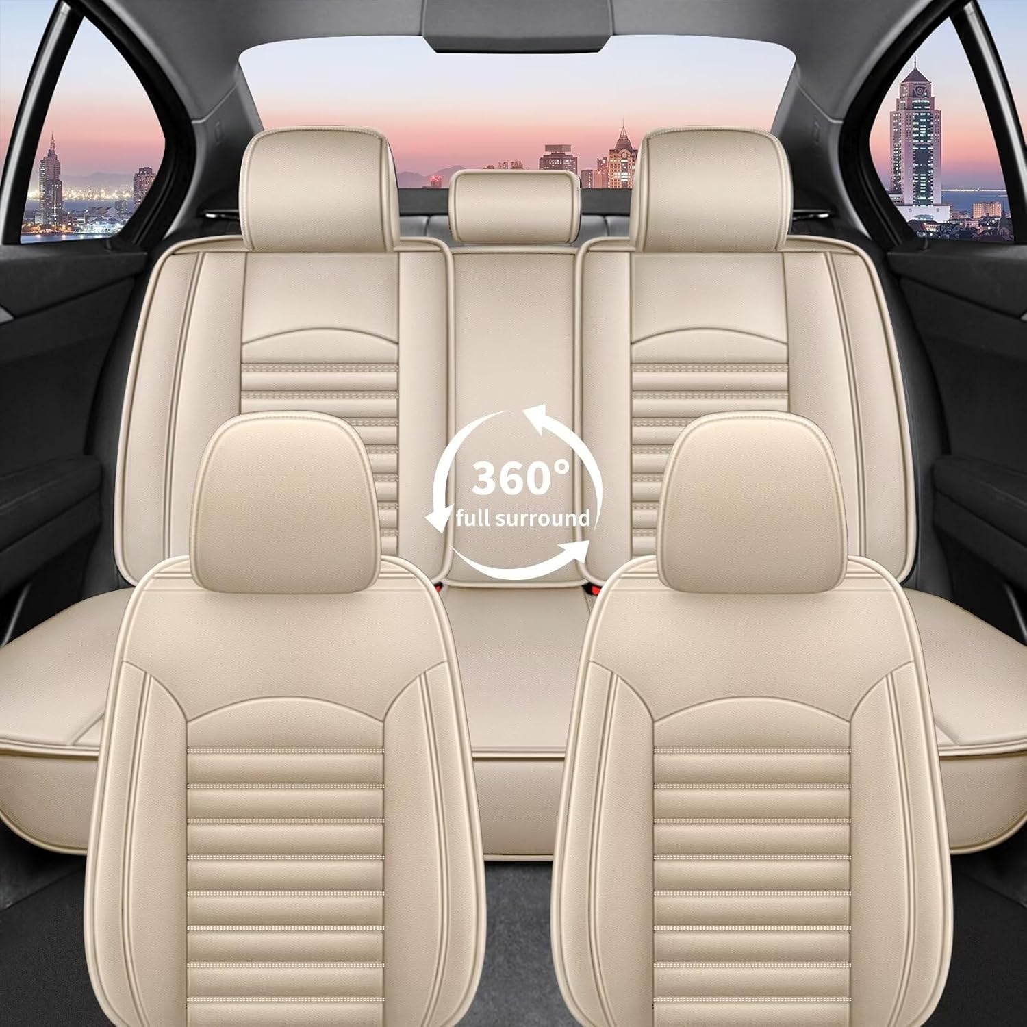 Car Seat Covers Fit for Acura TSX 2009-2014 Faux Full Set of Seat Cover Airbag Compatible Waterproof Seat Cushion(Beige)-2 Rows 5 Seats