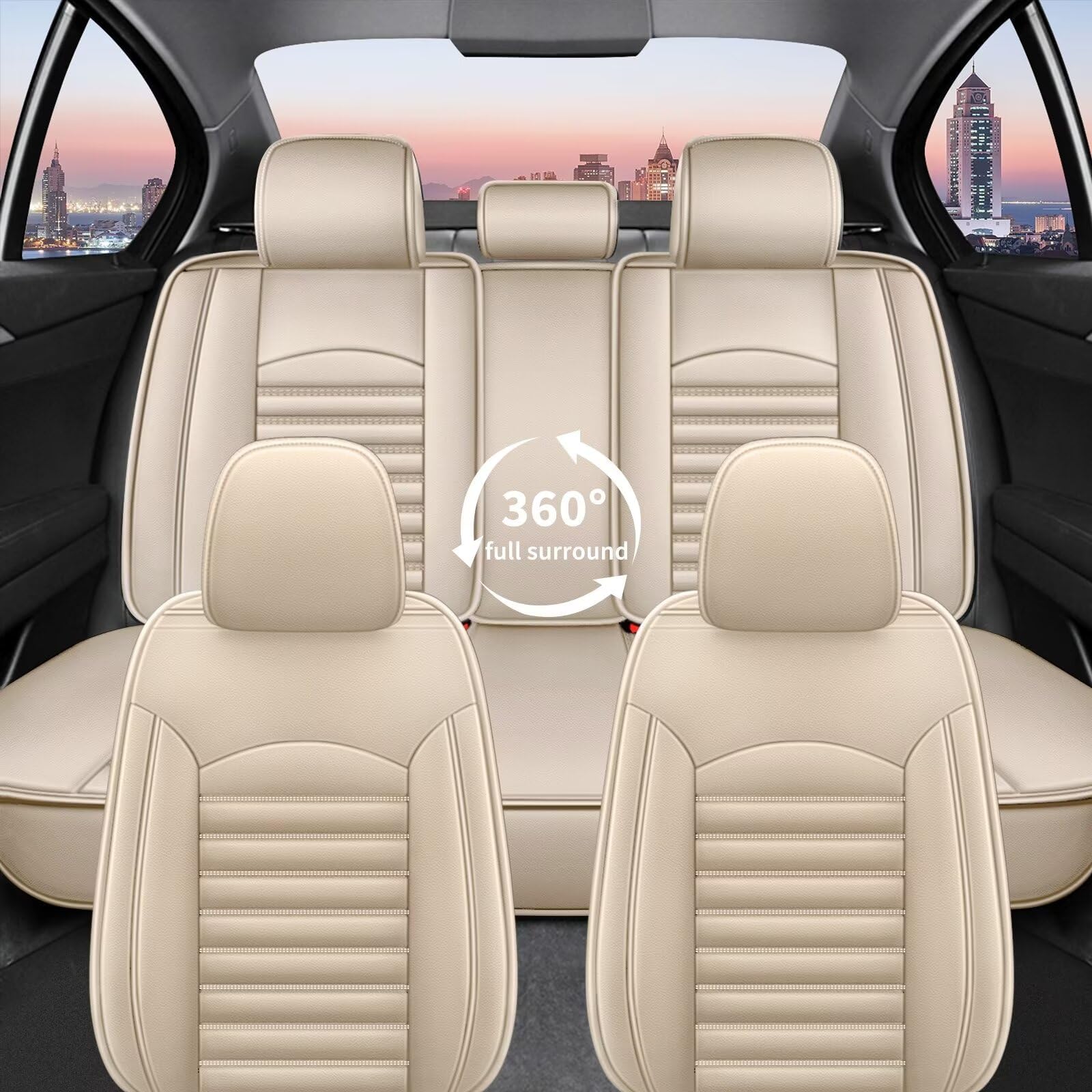 IKABEVEM Car Seat Covers Fit for Mitsubishi Eclipse Cross 2018-2025 2026 Faux Full Set of Seat Cover Airbag Compatible Waterproof Seat Cushion(Beige)-2 Rows 5 Seats