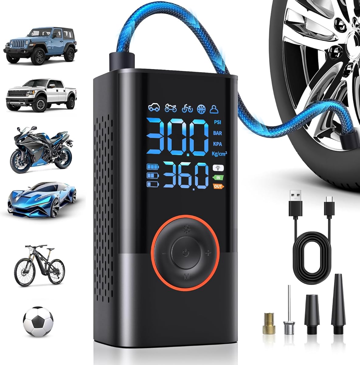 Tire Inflator Portable Air Compressor Portable Cordless Mini Air Pump with Digital Pressure Gauge Inflater 150PSI Fast Inflation and Auto Shutoff Function Tires Pump for Cars Motorcycles Bikes Balls