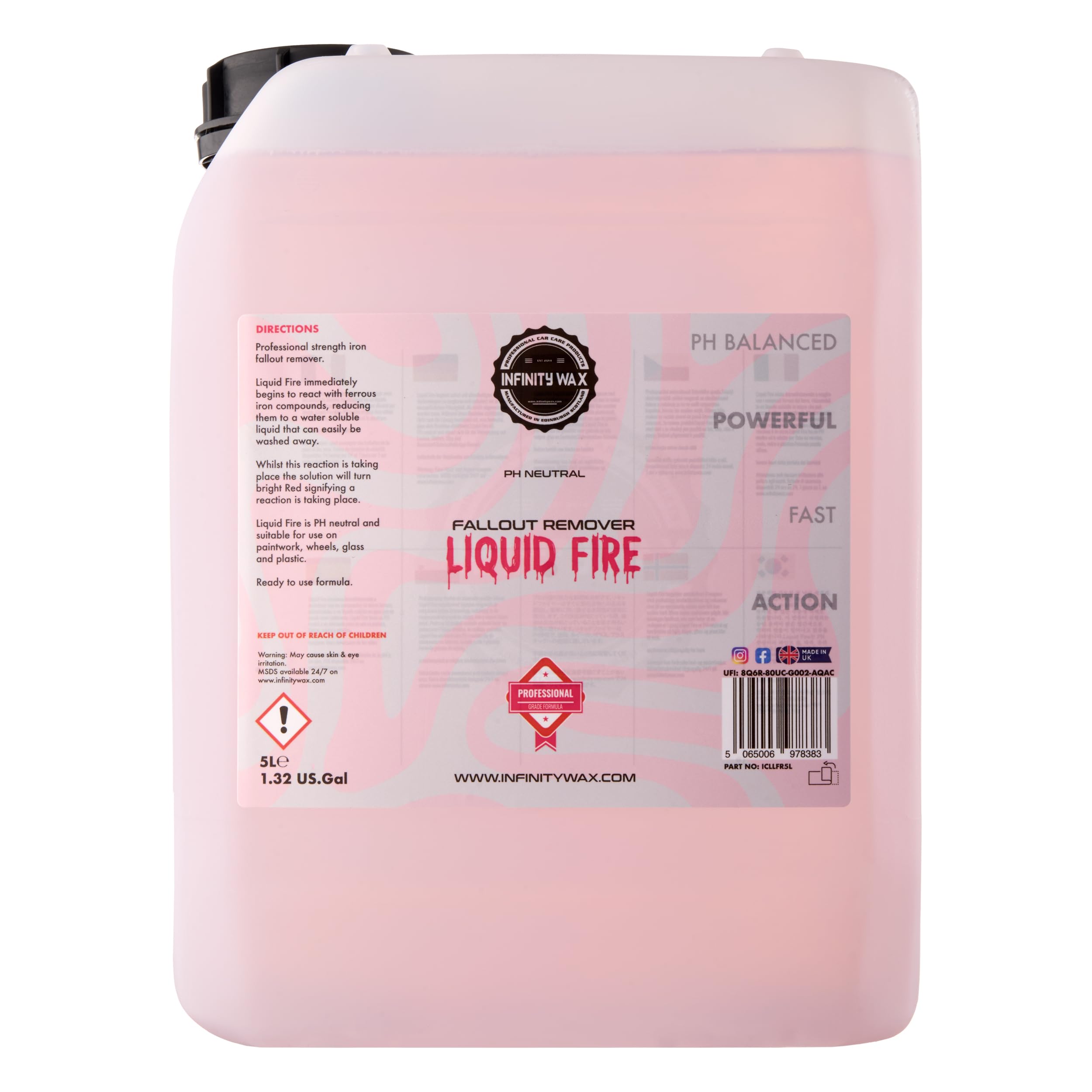 Infinity Wax Liquid Fire 20L – Trade Size Iron Fallout Remover & Wheel Cleaner pH Neutral, High-Strength Formula Safe on Paint, Wheels & Calipers Acid-Free Brake Dust & Contamination Remover