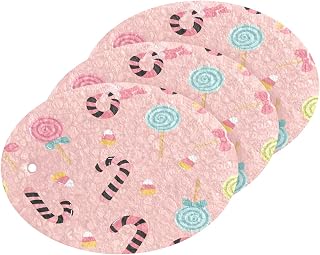 Candy Canes and Lollipops Pattern Dish Scrub Sponges Kitchen Halloween Non Scratch Reusable Compressed Cellulose Sponge Hanging for Household Cleaning Washing Dishes Pots and Pans 3 Pack