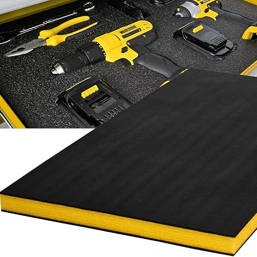 Tool Box Foam, 1PC 48x24x2 inch, Foam Inserts for Cases, Polyethylene Storage Sheets for Toolbox Hard Case, Tool Shadow Insert, Kaizen Organizer Sheet, Black with Yellow